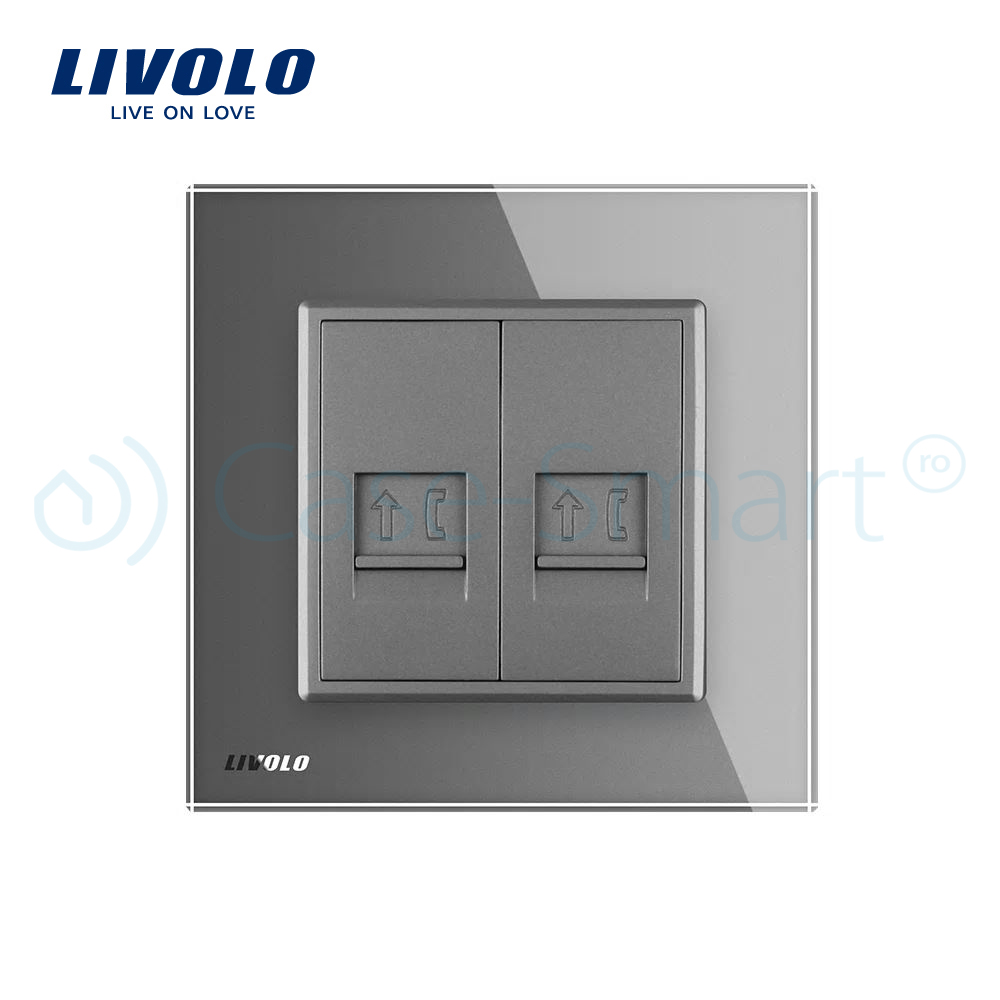 Priza dubla Telefon Livolo cu rama din sticla SmartElectro IntelligentHouse
