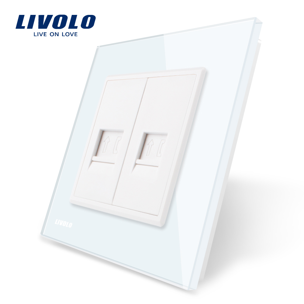 Priza dubla Telefon Livolo cu rama din sticla SmartElectro IntelligentHouse