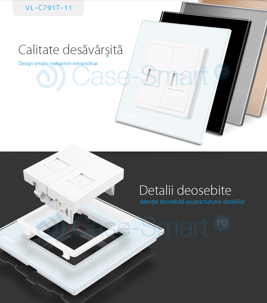 Priza dubla Telefon Livolo cu rama din sticla SmartElectro IntelligentHouse