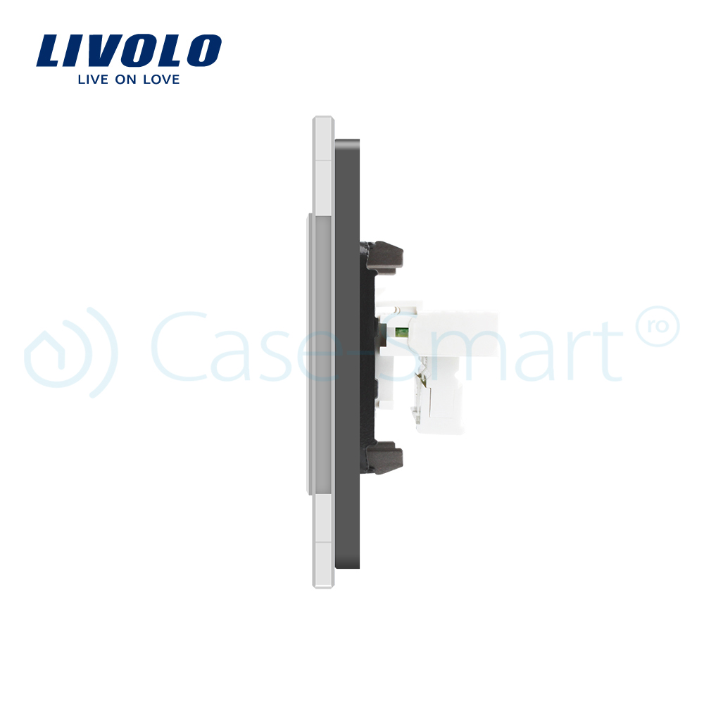 Priza dubla Telefon Livolo cu rama din sticla SmartElectro IntelligentHouse