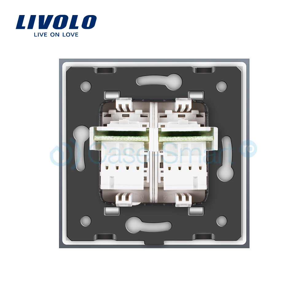 Priza dubla Telefon Livolo cu rama din sticla SmartElectro IntelligentHouse