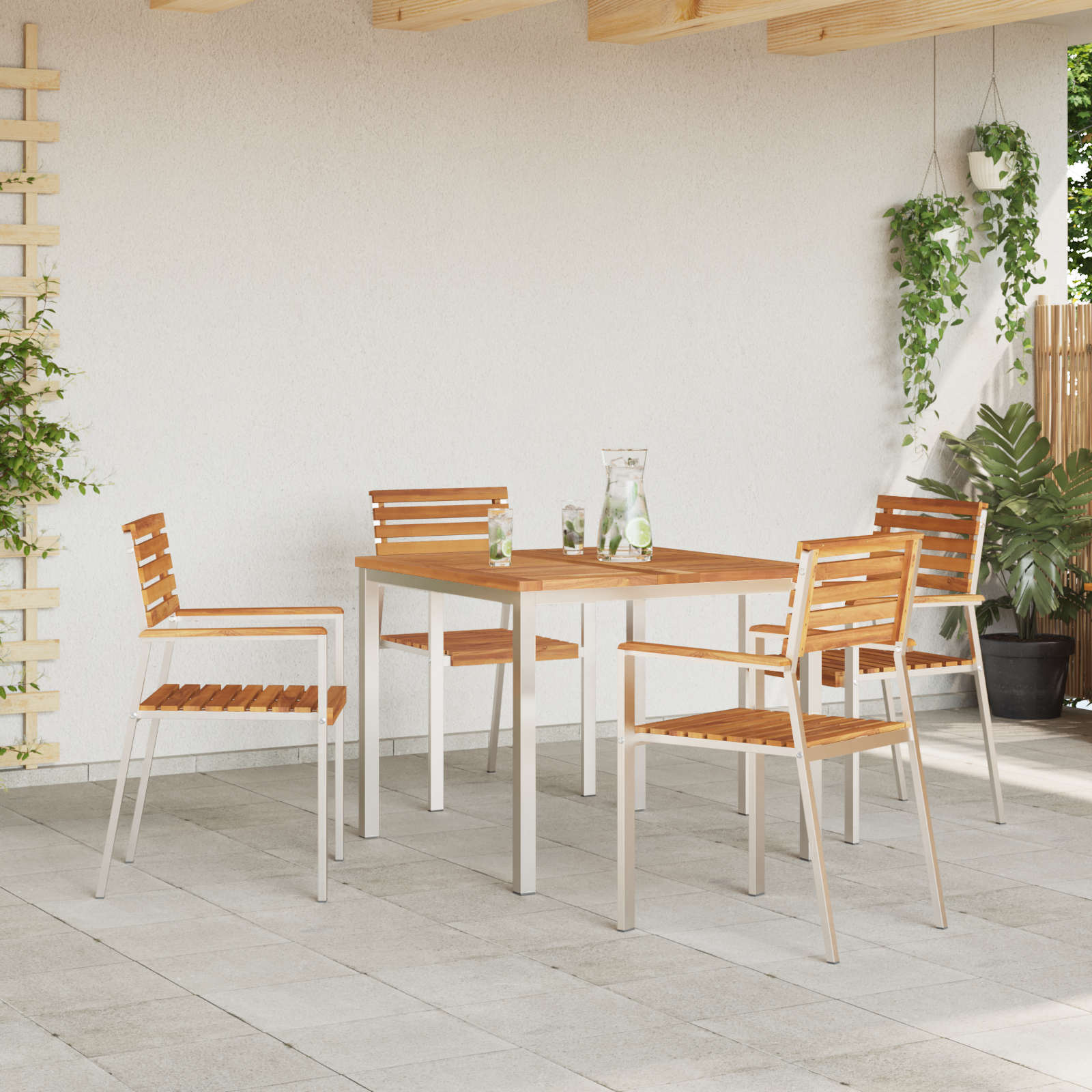 Scaune de Grădină Stivuite 4 pcs Din Lemn Masiv de Teak și Oțel Inoxidabil GartenMobel Dekor