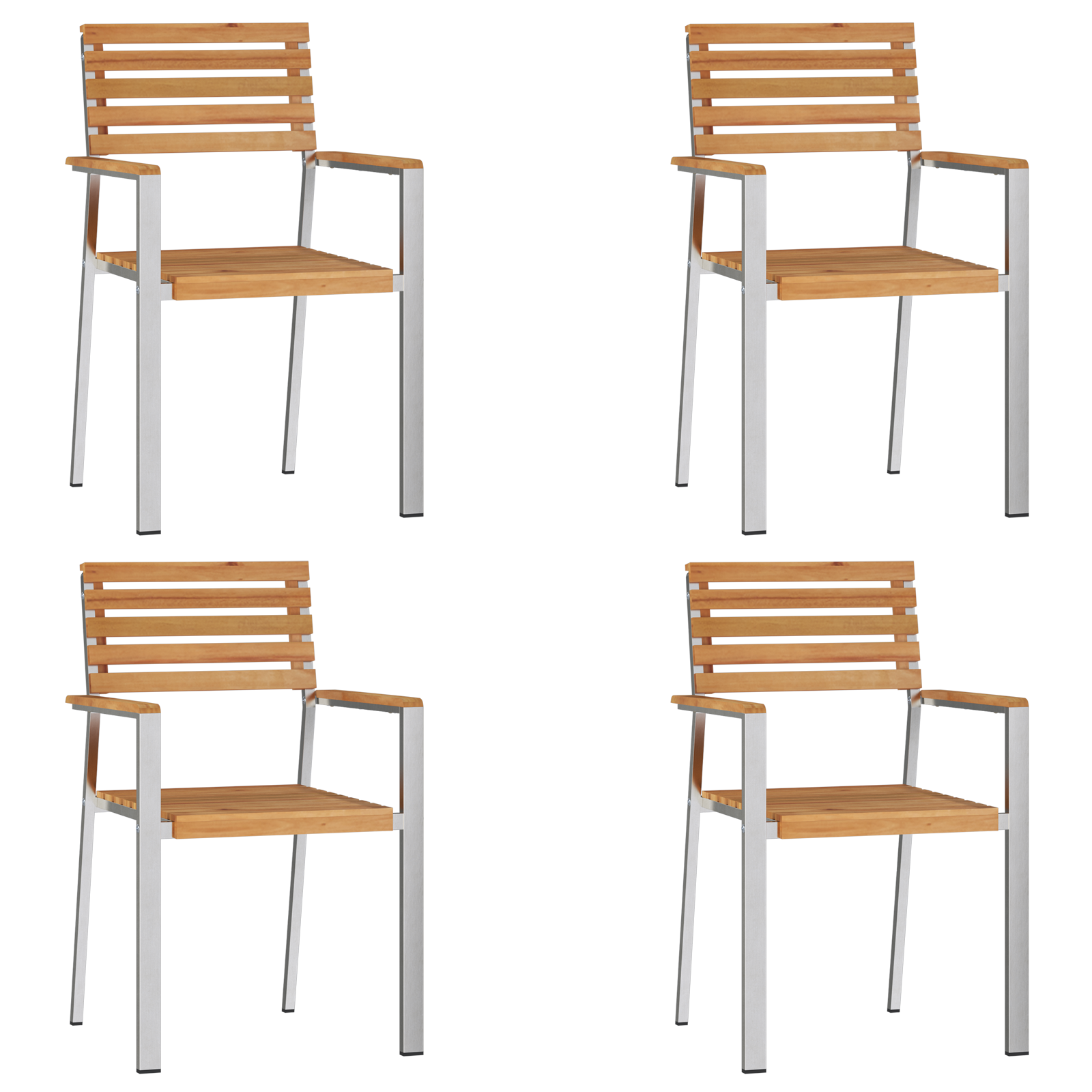 Scaune de Grădină Stivuite 4 pcs Din Lemn Masiv de Teak și Oțel Inoxidabil GartenMobel Dekor