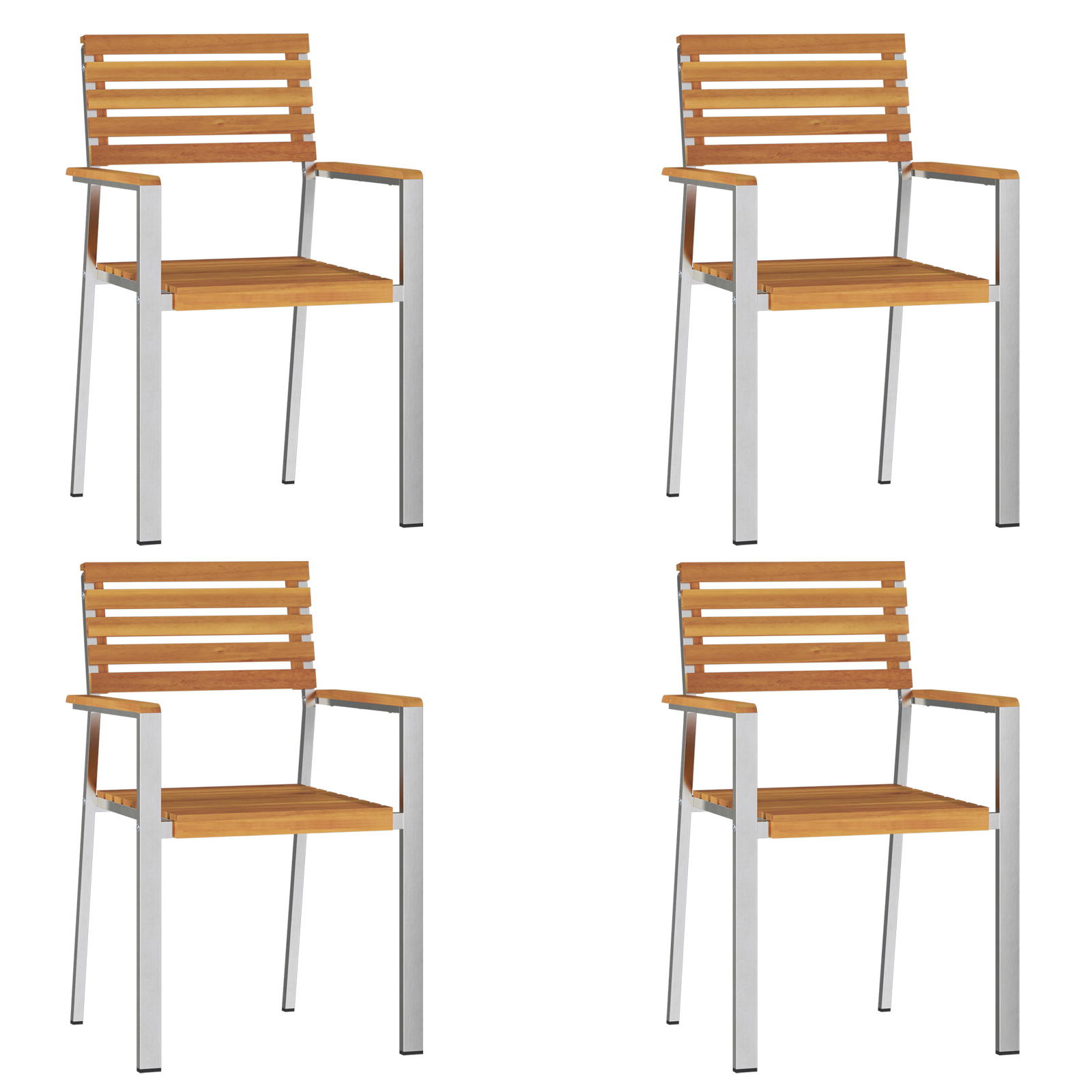 Set de 4 scaune de grădină stackabile din lemn masiv de acacia și oțel inoxidabil GartenMobel Dekor