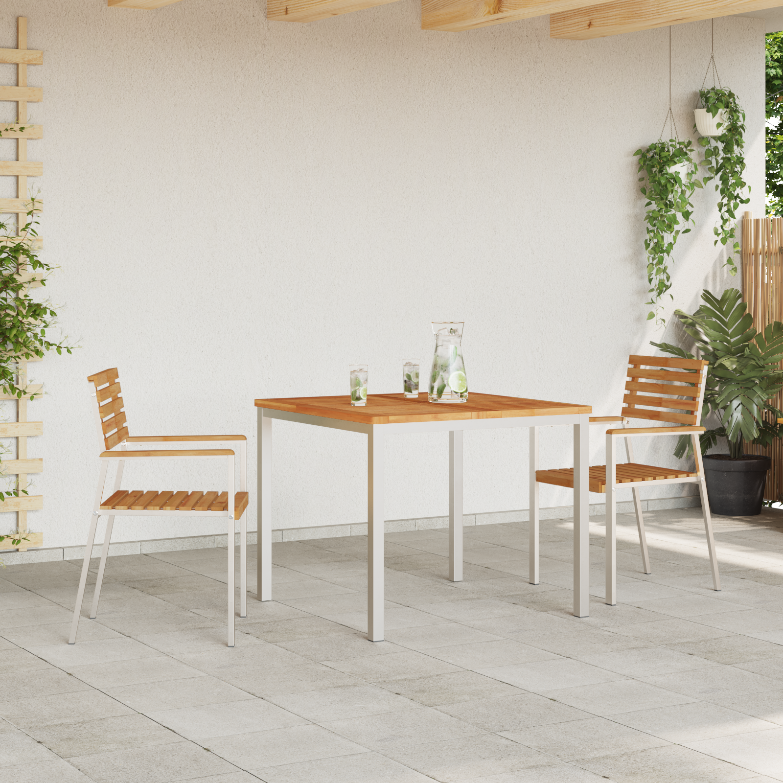 scaune de grădină stacked 2 pcs din lemn masiv de tec și oțel inoxidabil GartenMobel Dekor