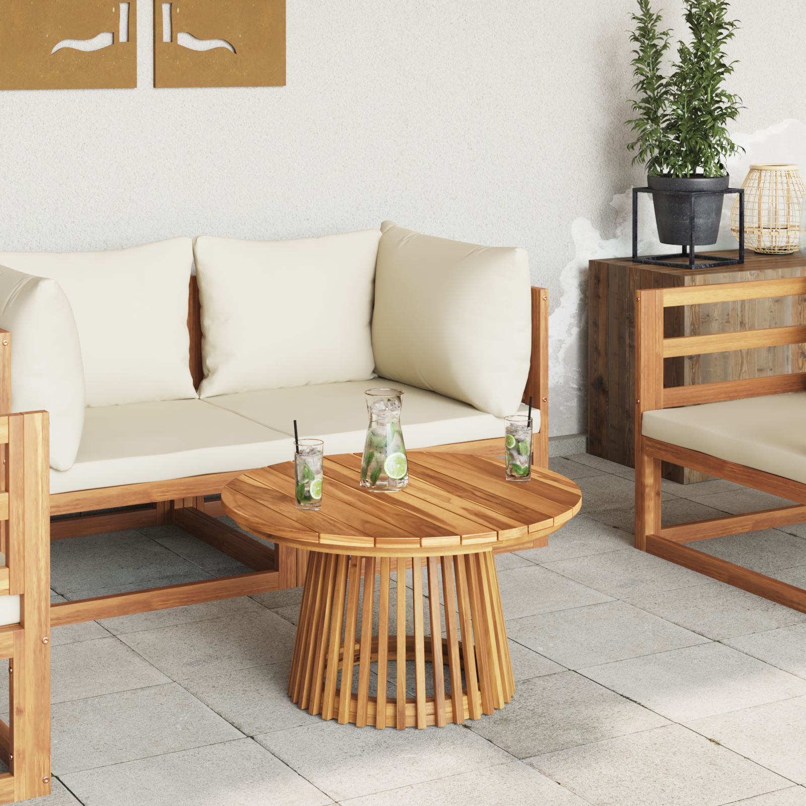 Masă de cafea pentru grădină Ø70x40 cm din lemn solid de tec GartenMobel Dekor
