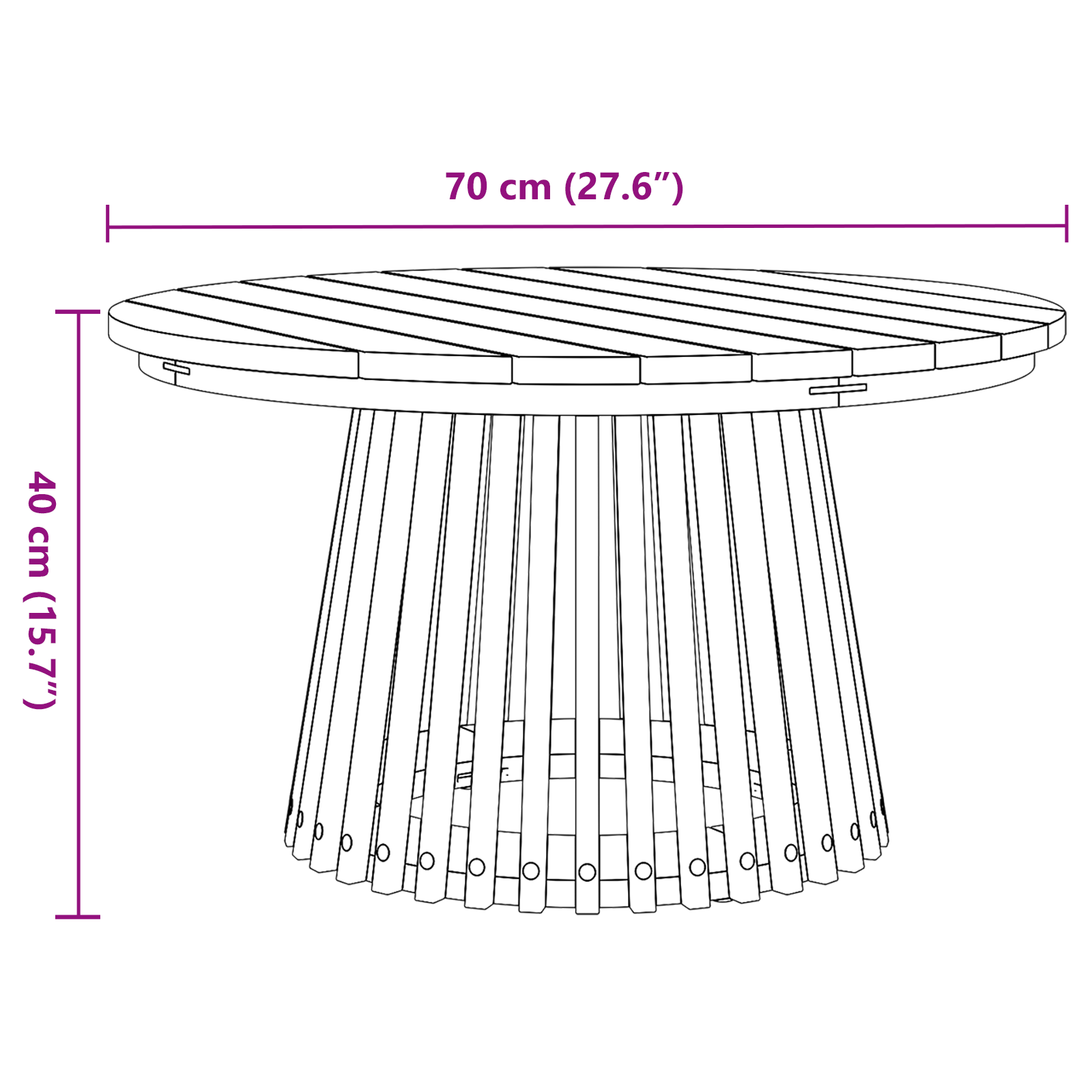 Masă de cafea pentru grădină Ø70x40 cm din lemn solid de tec GartenMobel Dekor