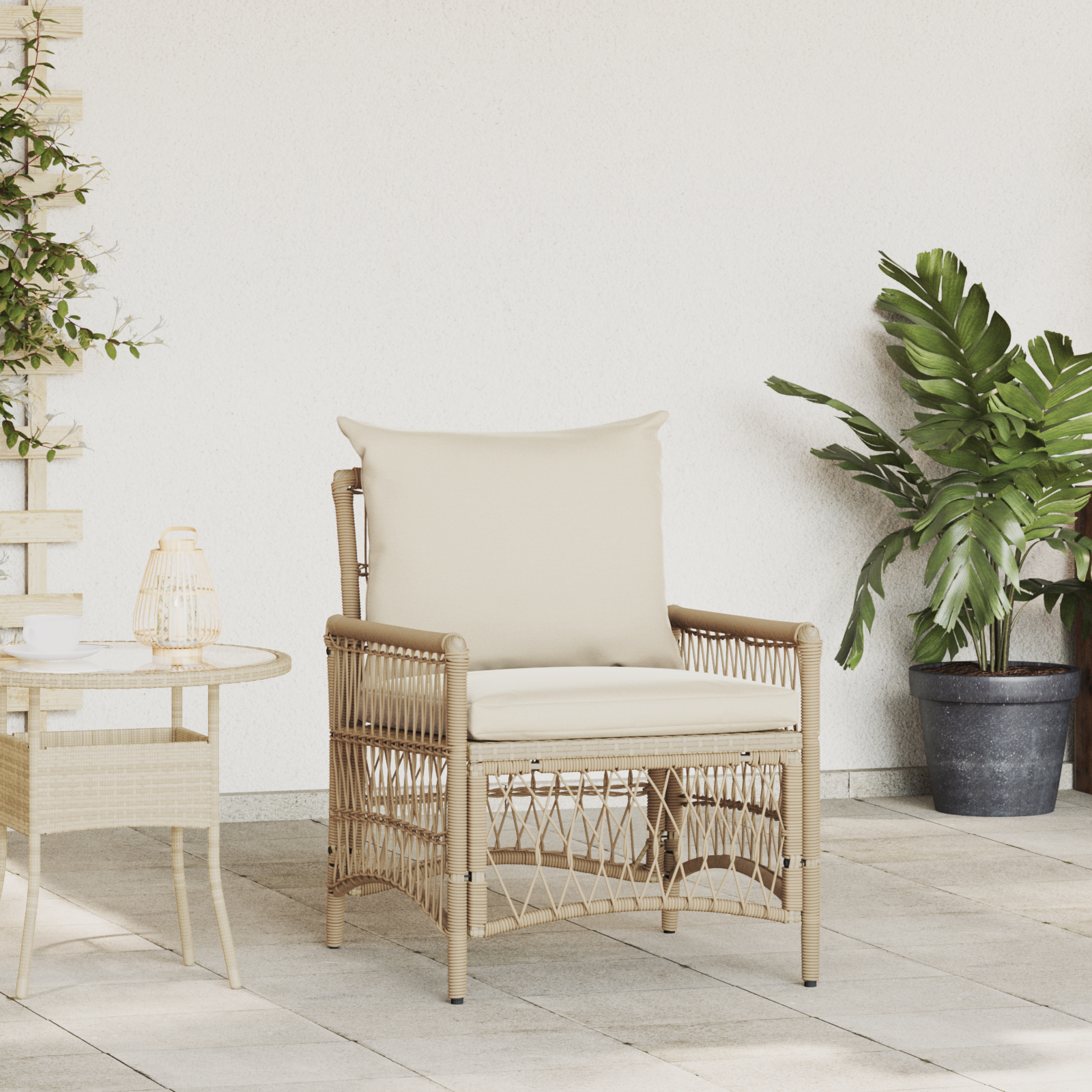 Scaun de grădină cu perne Bej 60x70x78 cm Ratan Polimer GartenMobel Dekor