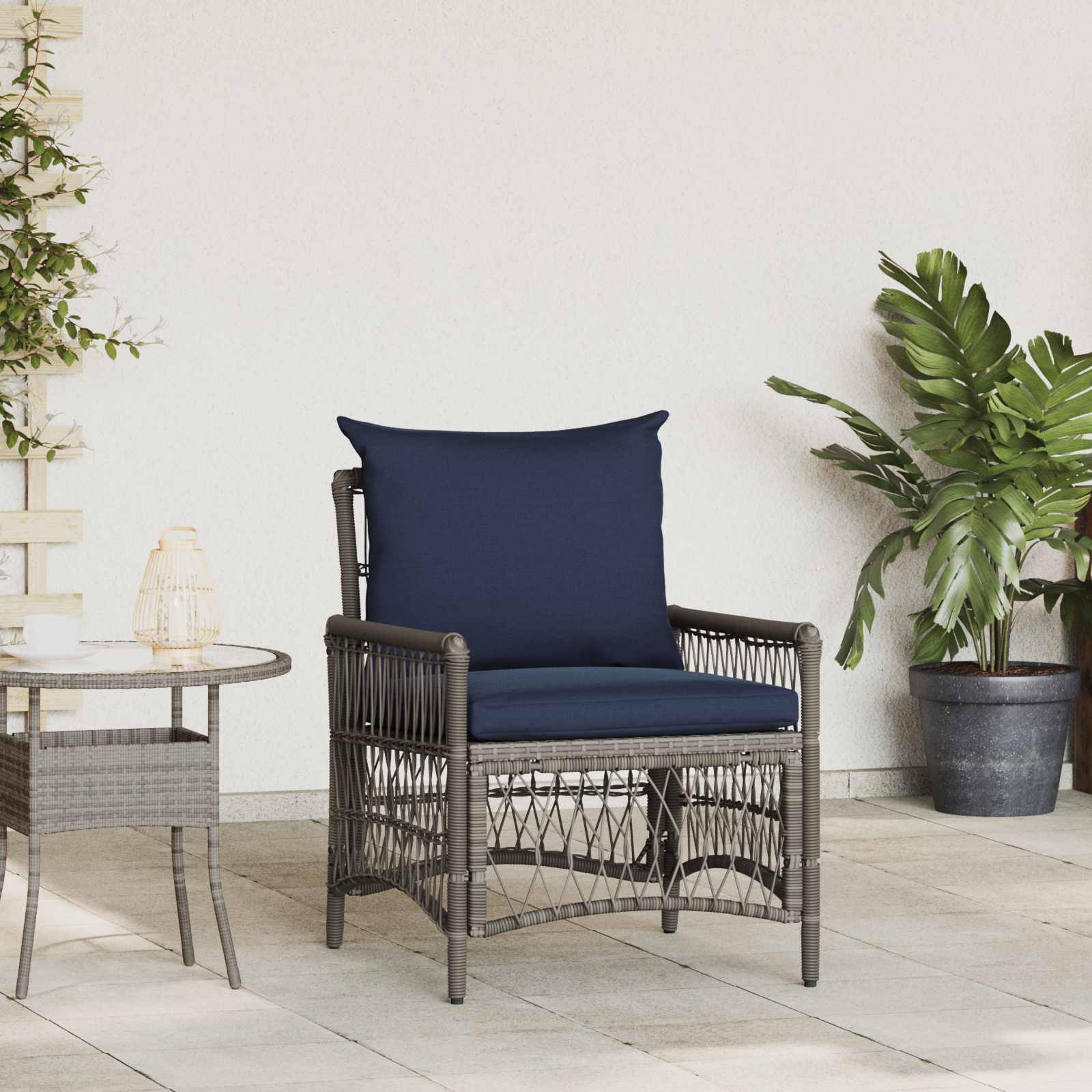 Scaun de grădină cu perne Gri 60x70x78 cm din Ratan Poli GartenMobel Dekor