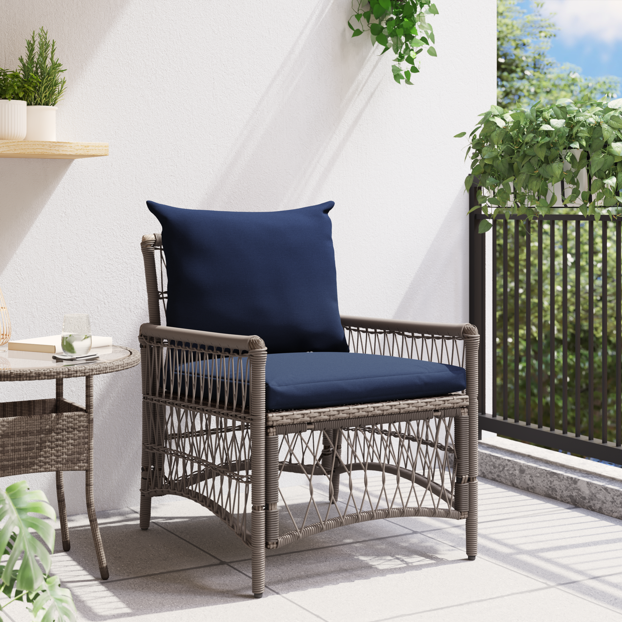 Scaun de grădină cu perne Gri 60x70x78 cm din Ratan Poli GartenMobel Dekor