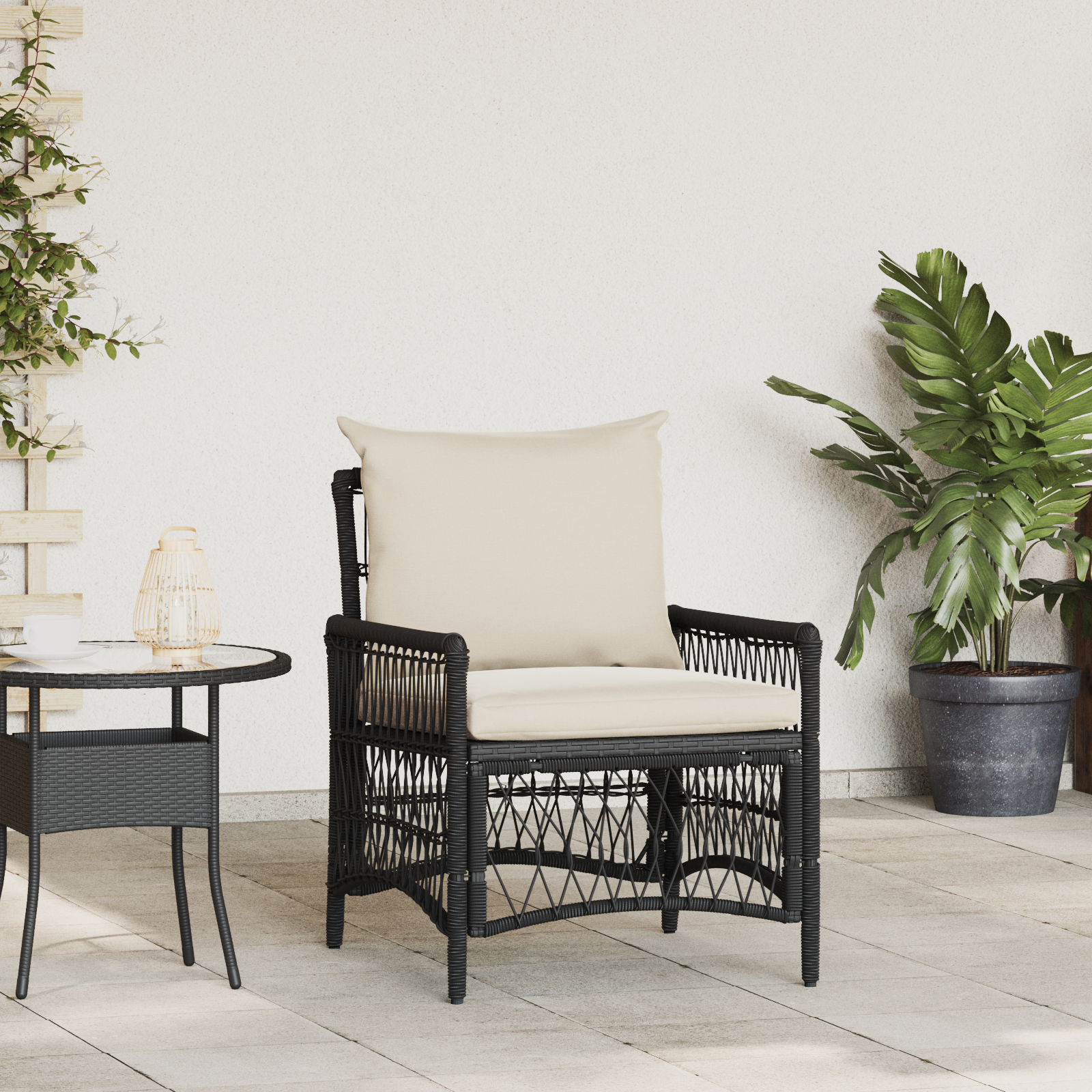 Scaun de grădină cu perne Negru 60x70x78 cm Ratan GartenMobel Dekor