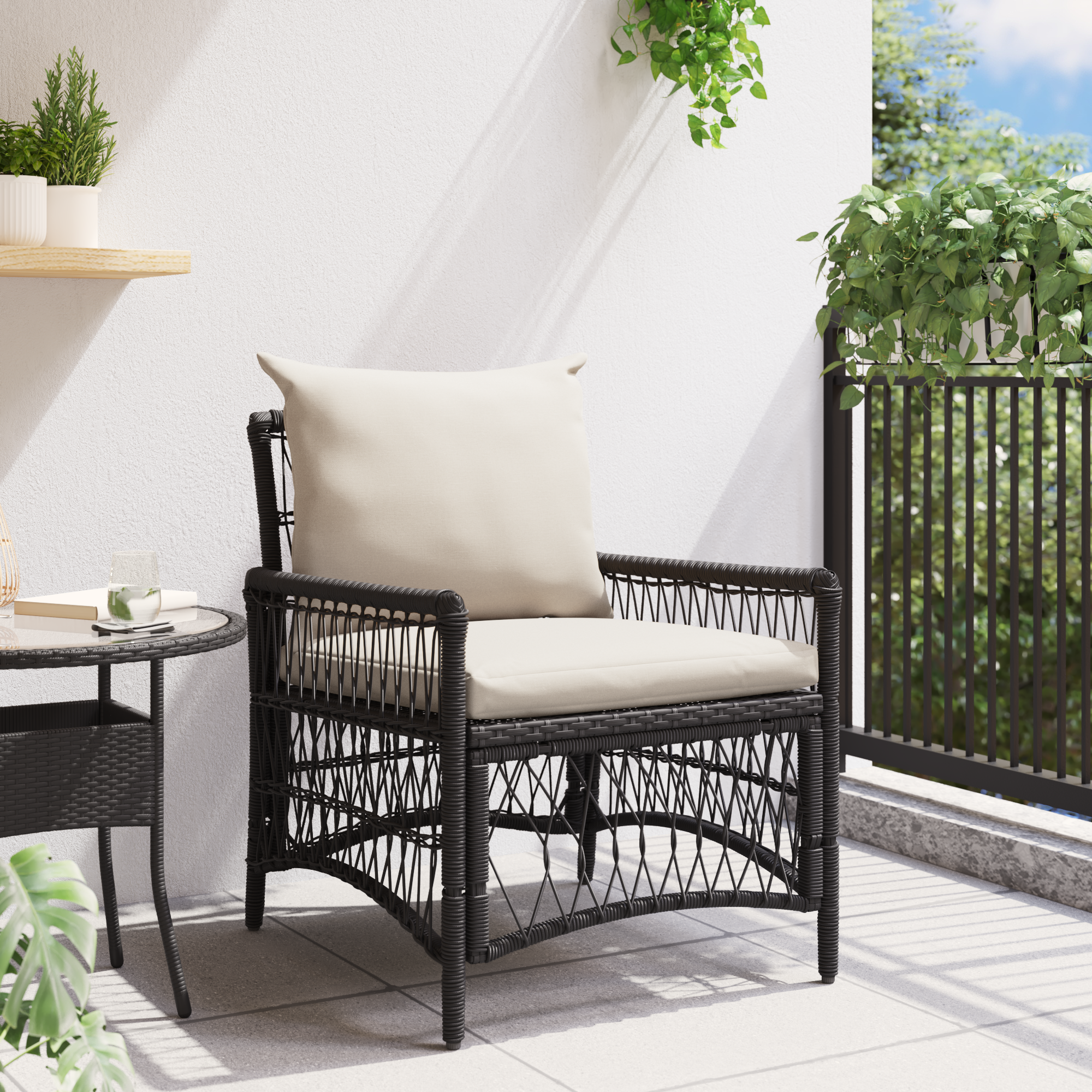 Scaun de grădină cu perne Negru 60x70x78 cm Ratan GartenMobel Dekor