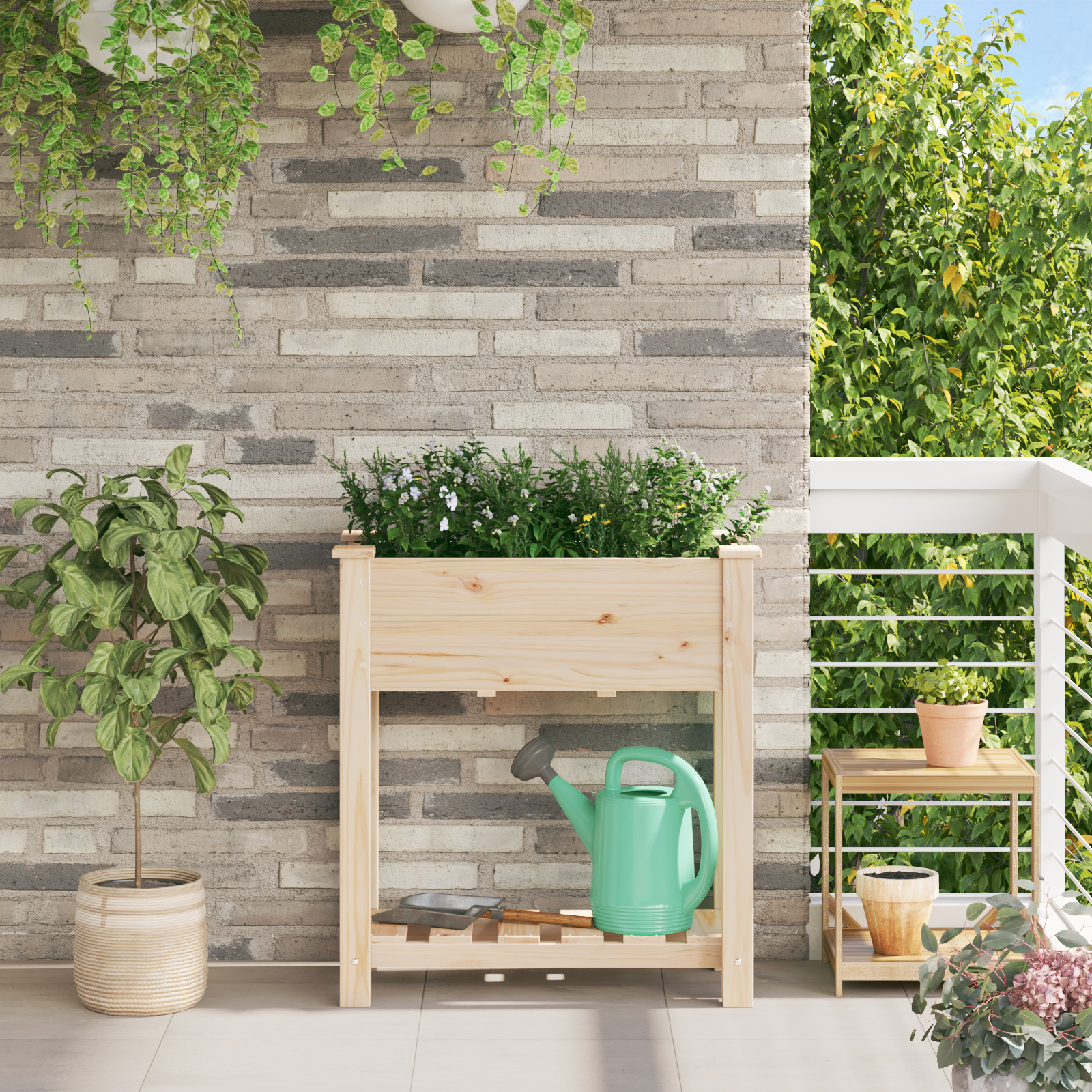 Jardiniere cu raft 71x37x76 cm Lemn masiv de brad GartenMobel Dekor
