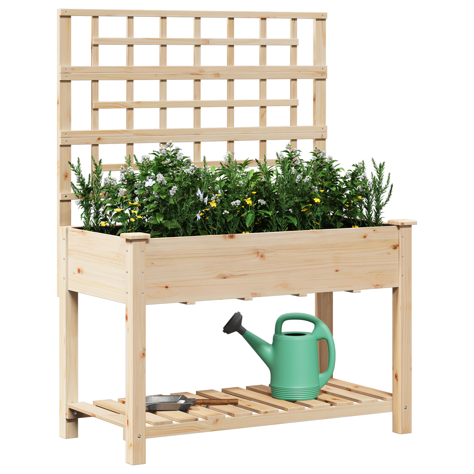 Jardiniere cu trellis și raft 115x59x152 cm Lemn solid de brad GartenMobel Dekor