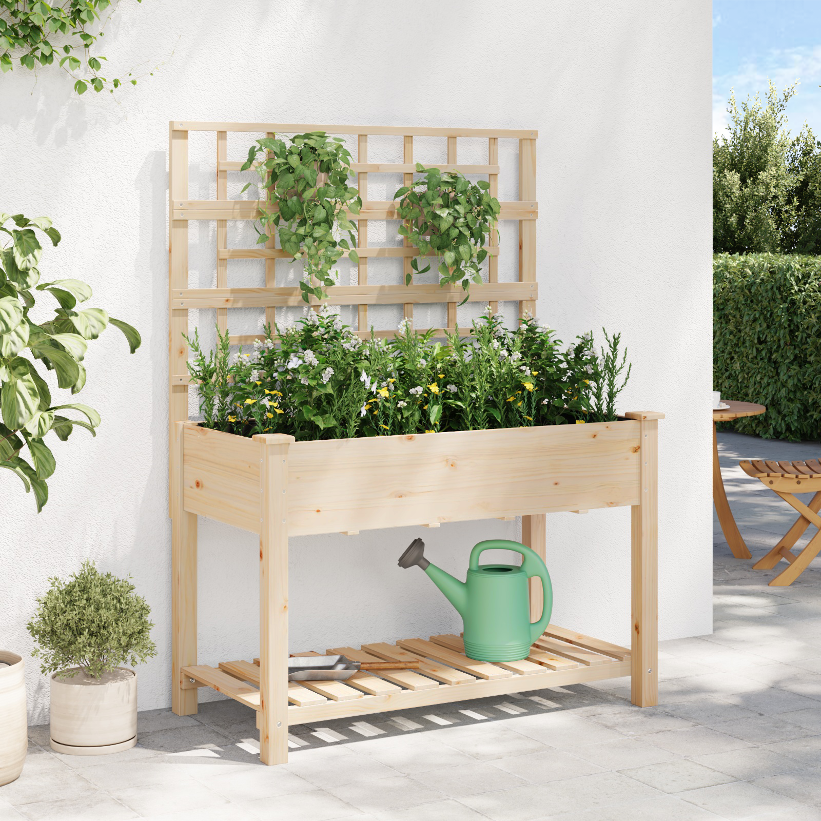 Jardiniere cu trellis și raft 115x59x152 cm Lemn solid de brad GartenMobel Dekor