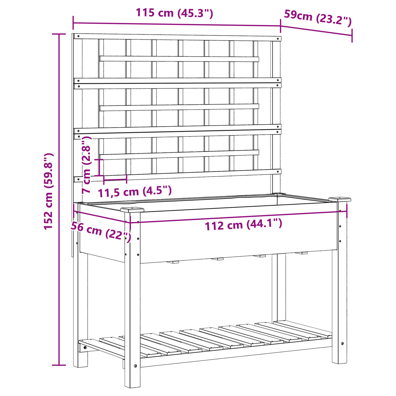 Jardiniere cu trellis și raft 115x59x152 cm Lemn solid de brad GartenMobel Dekor