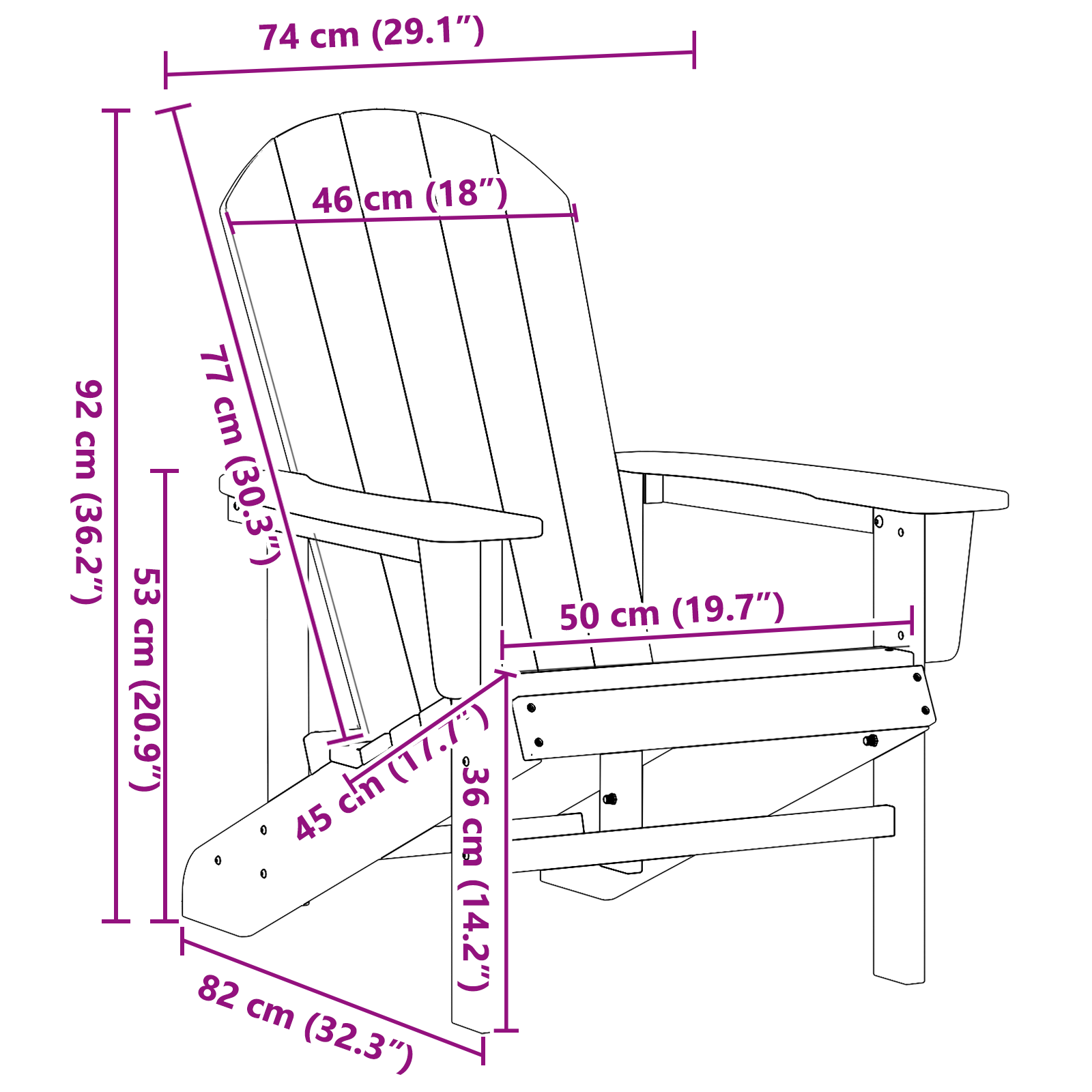 Scaun Adirondack Bleumarin 74x82x91 cm HDPE GartenMobel Dekor