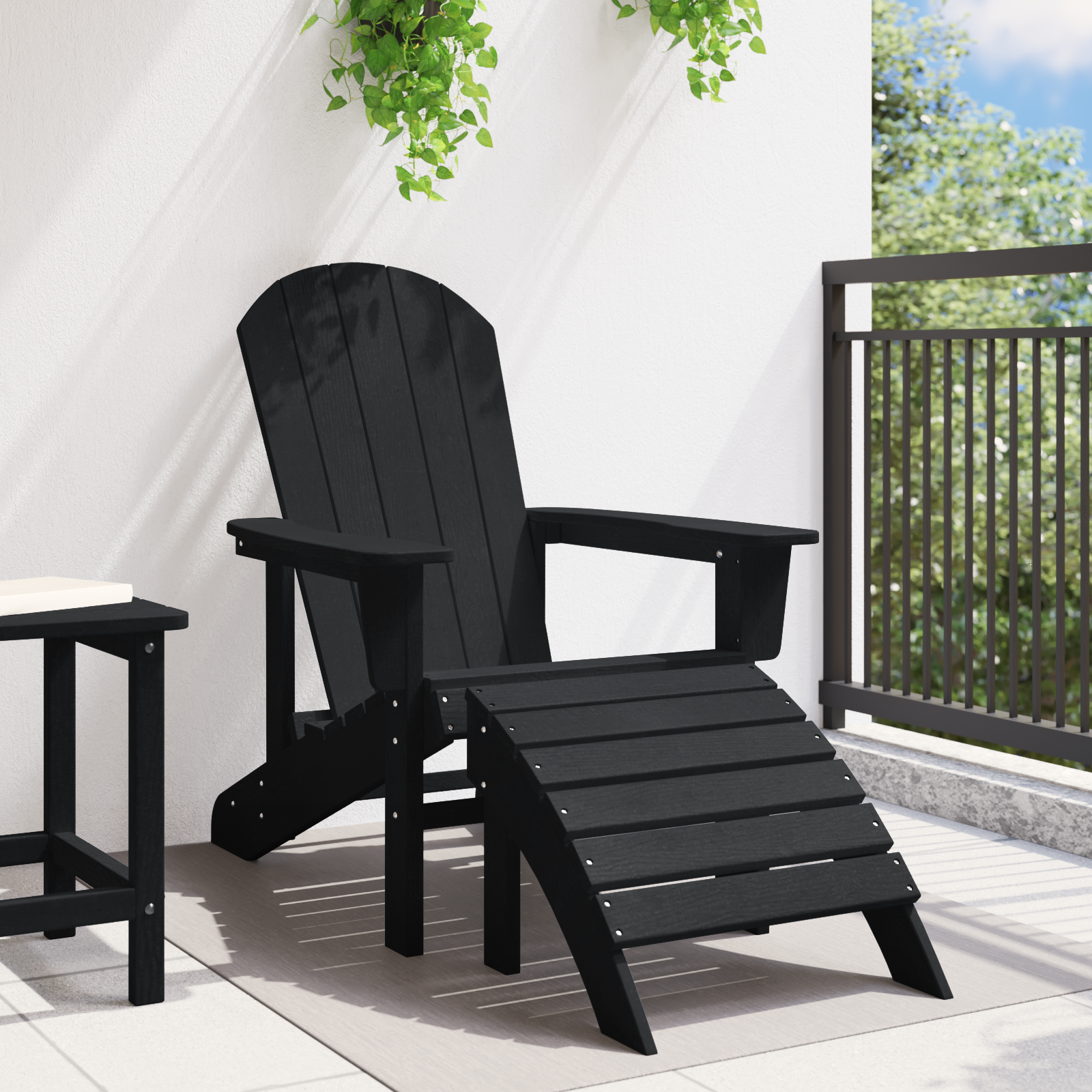 Scaun Adirondack cu suport pentru picioare Negru HDPE GartenMobel Dekor