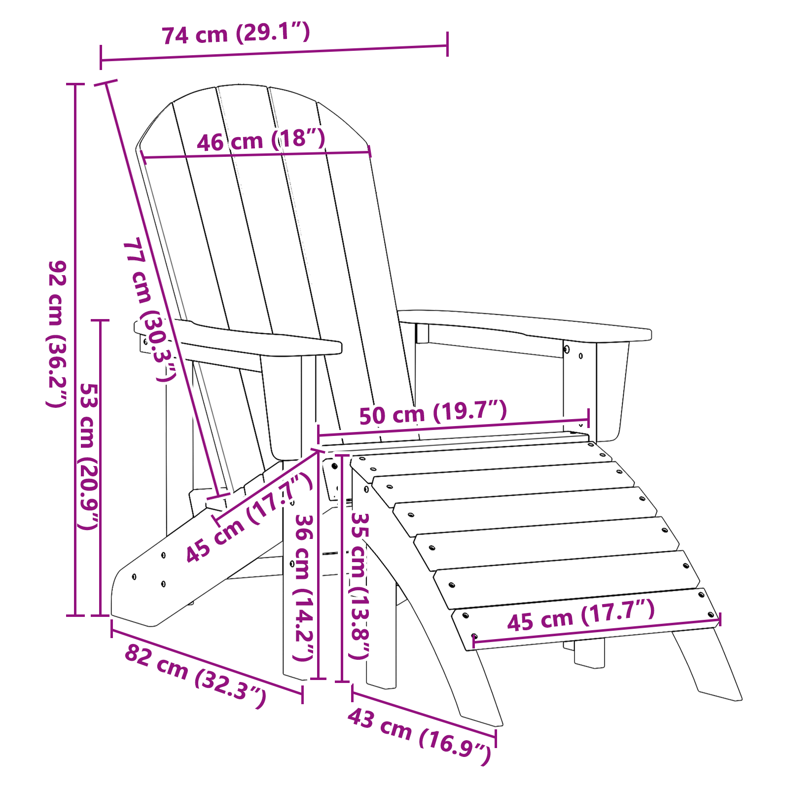 Scaun Adirondack cu suport pentru picioare bleumarin HDPE GartenMobel Dekor