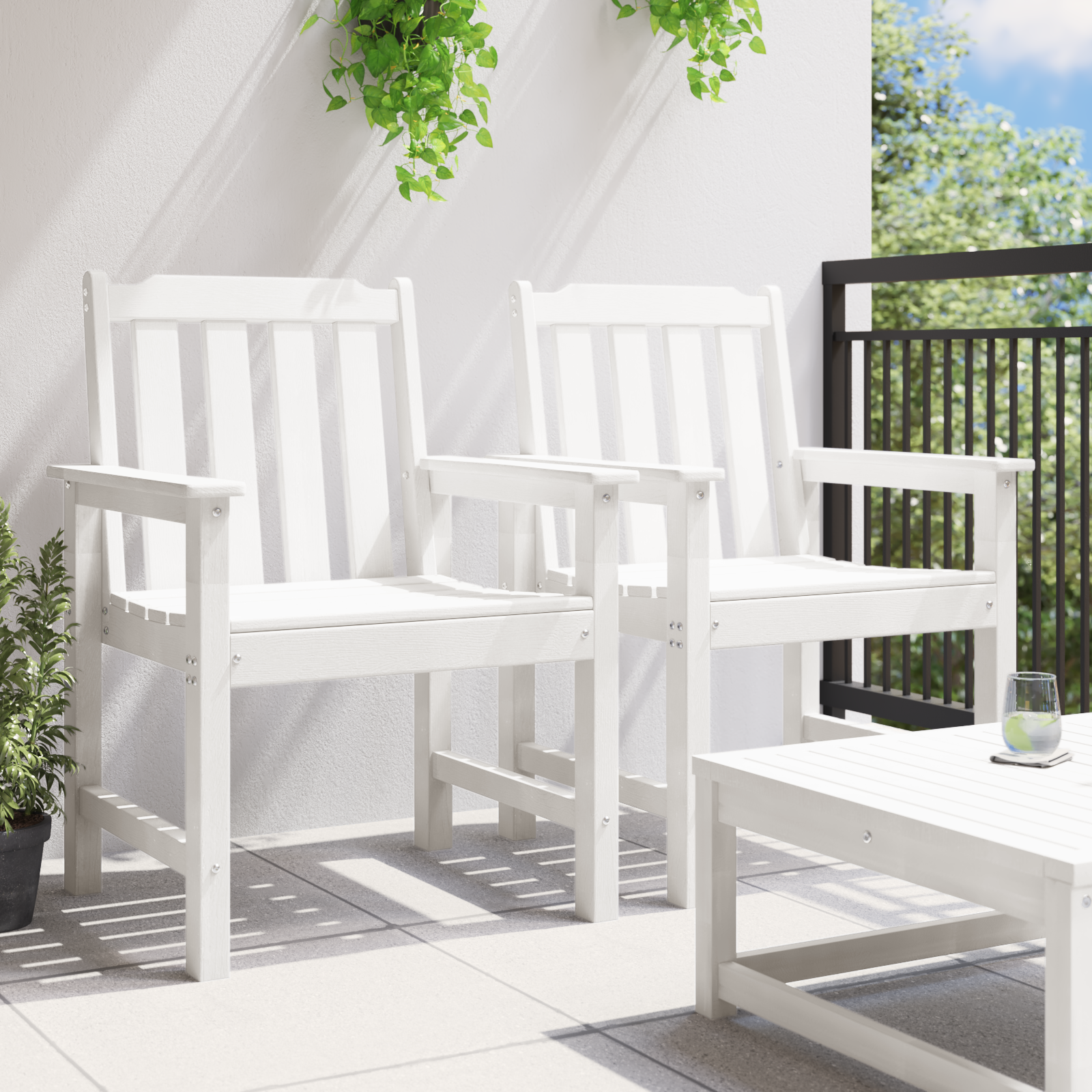 Scaune de dining 2 buc. Alb HDPE GartenMobel Dekor