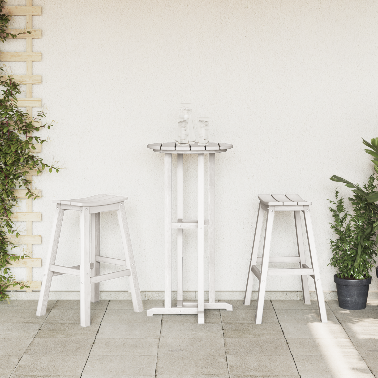 Taburete de Bar 2 buc Alb HDPE GartenMobel Dekor