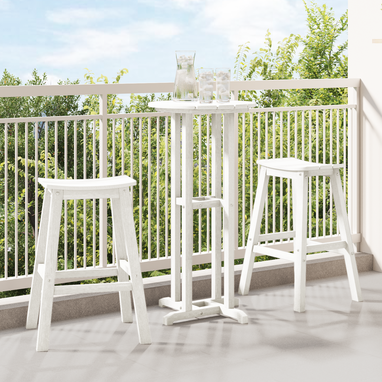 Taburete de Bar 2 buc Alb HDPE GartenMobel Dekor