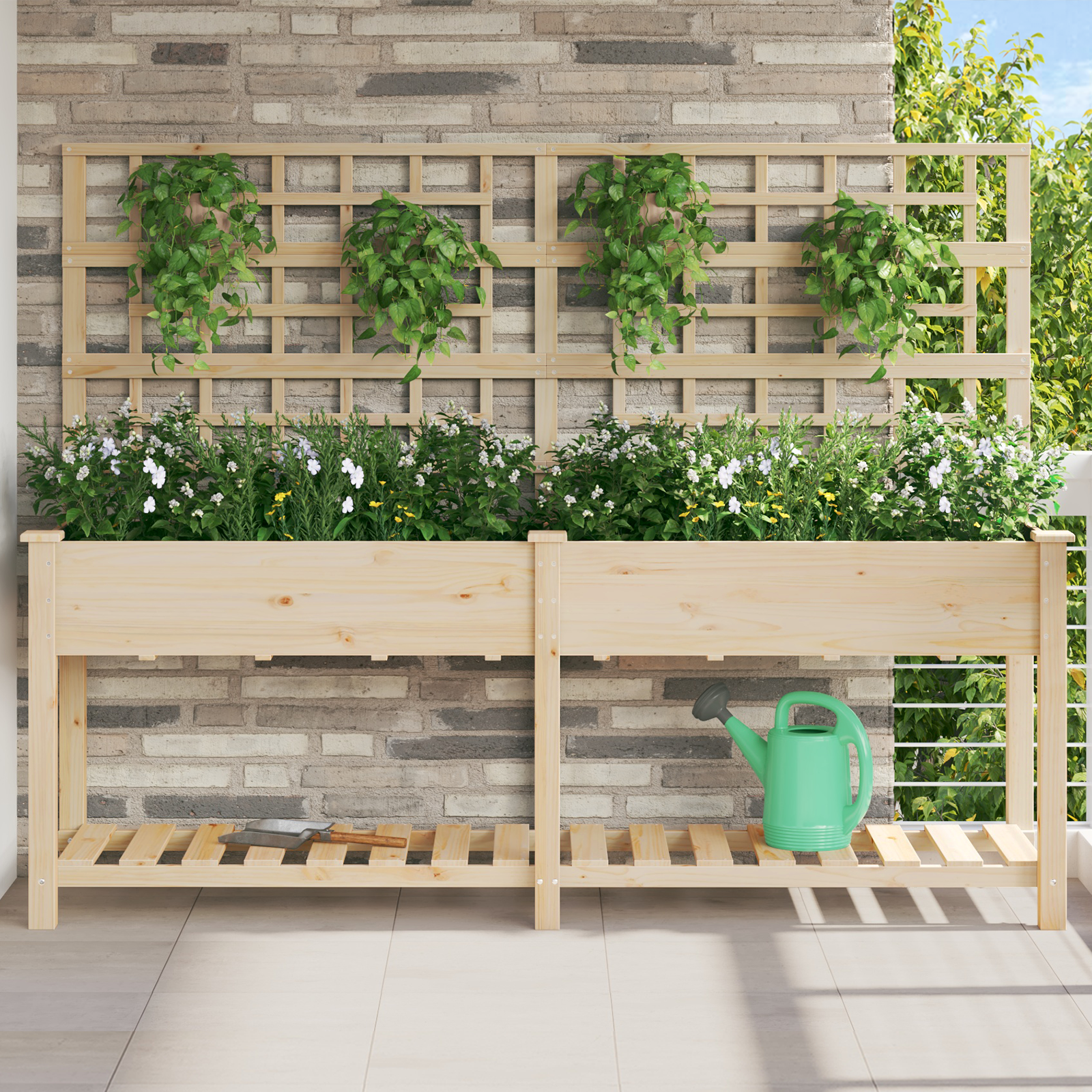 Gradină Jardiniere  cu Trellis și Raft 203x53x152 cm Lemn Masiv de Brad GartenMobel Dekor