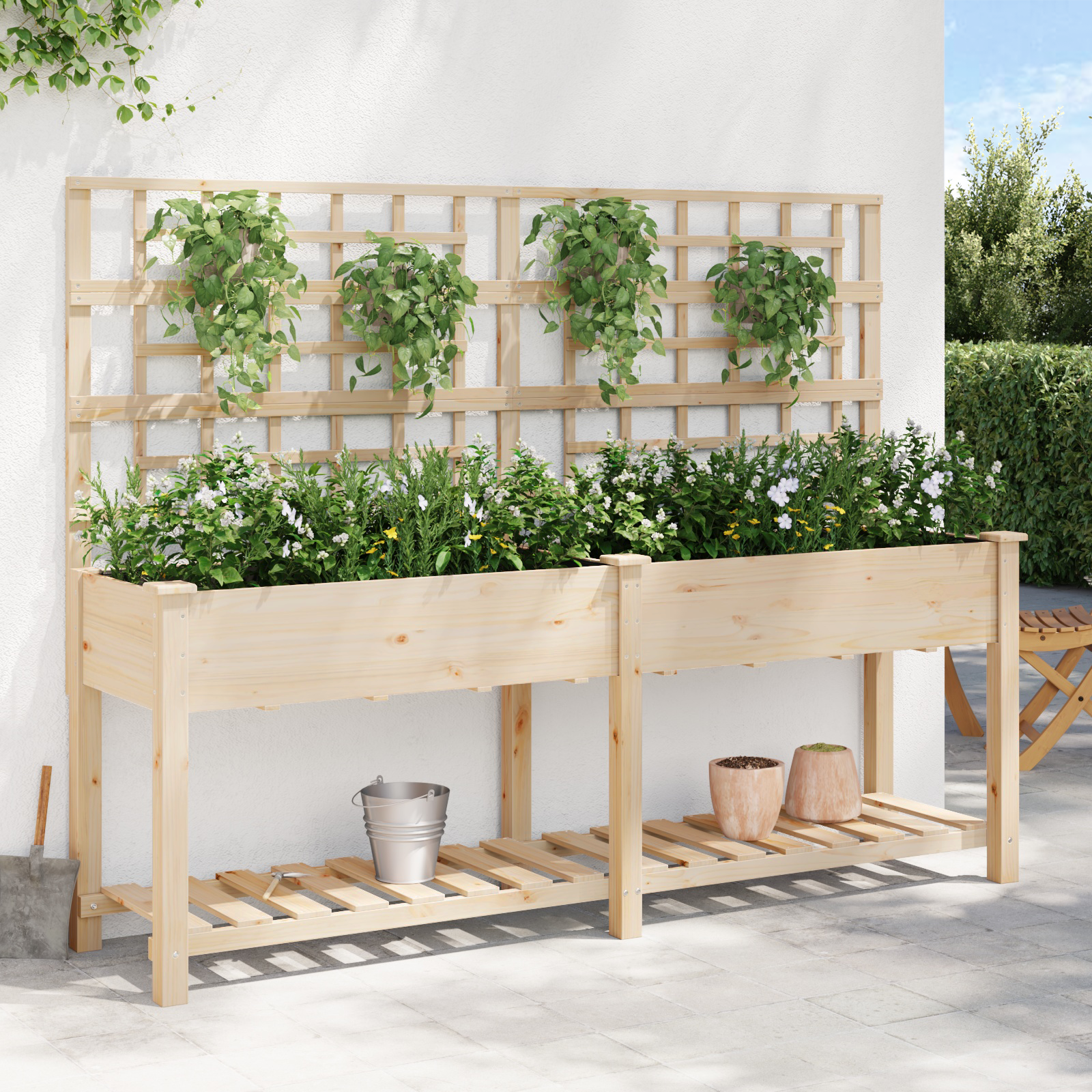 Gradină Jardiniere  cu Trellis și Raft 203x53x152 cm Lemn Masiv de Brad GartenMobel Dekor