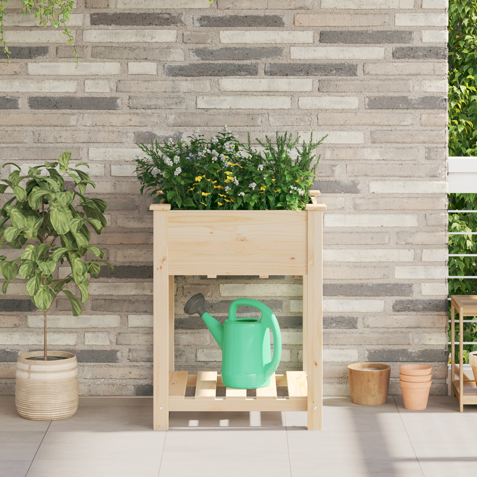 Jardiniere  cu raft 60x60x76 cm din lemn masiv de pin GartenMobel Dekor