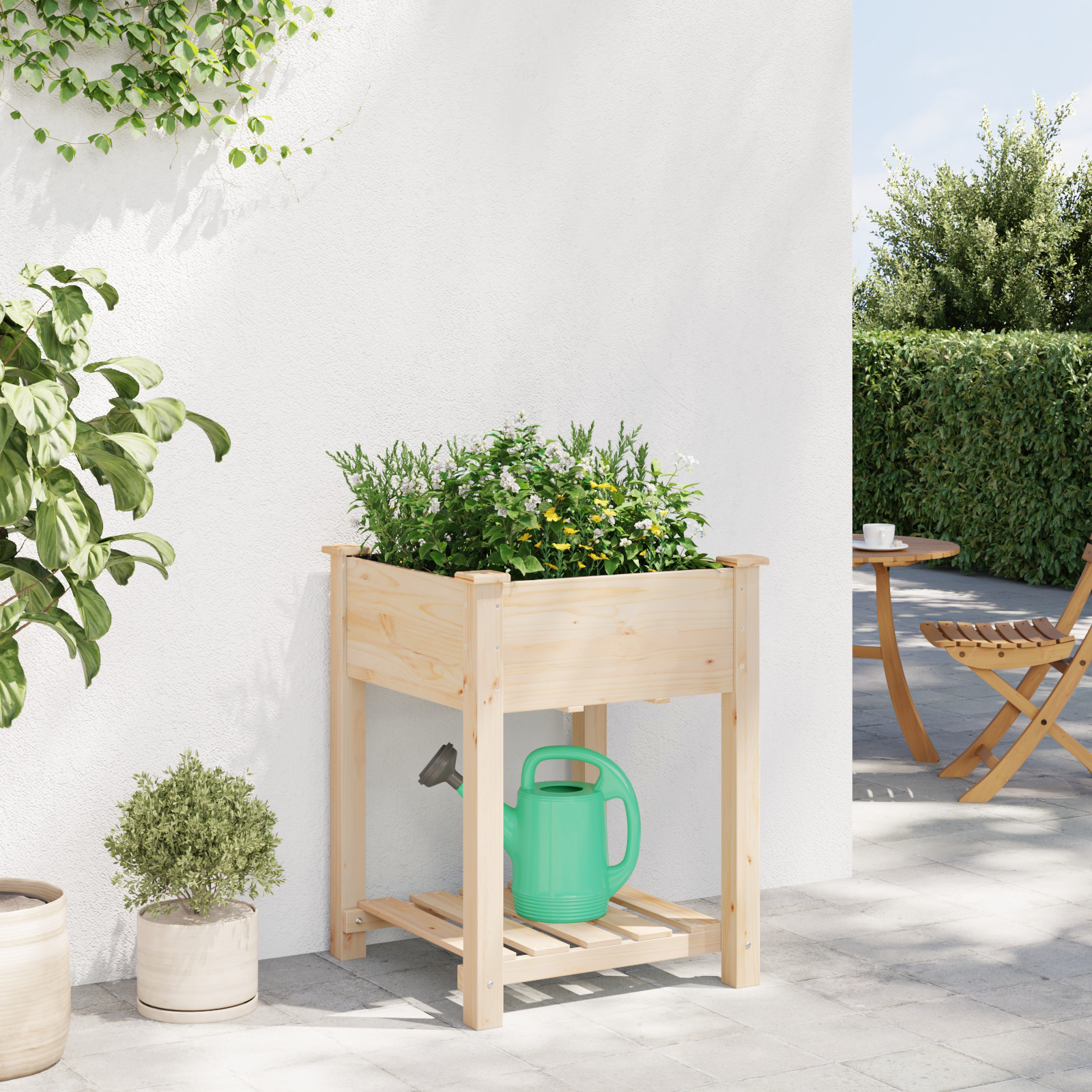 Jardiniere  cu raft 60x60x76 cm din lemn masiv de pin GartenMobel Dekor