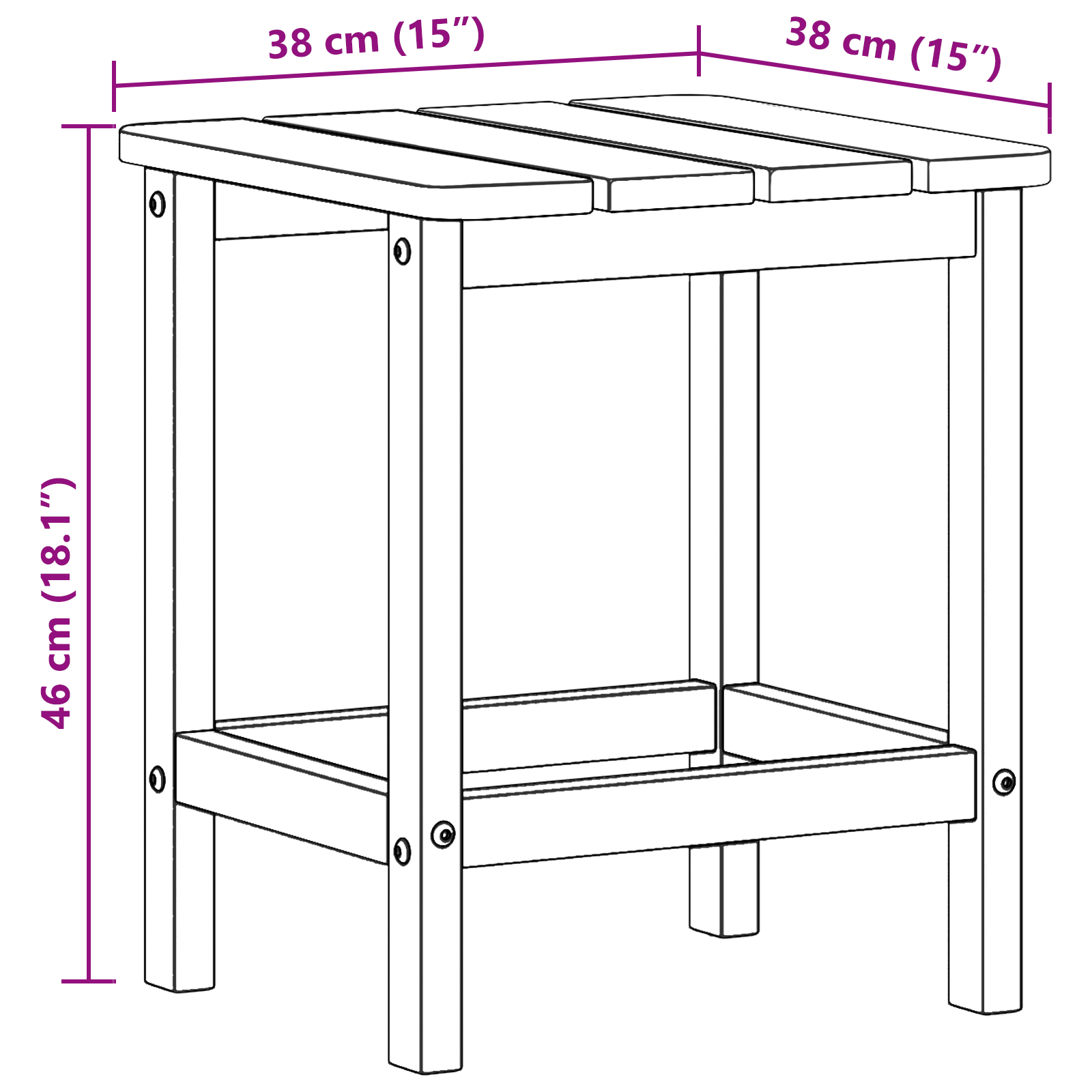 Masa laterală Adirondack Neagră 38x38x45 cm HDPE GartenMobel Dekor
