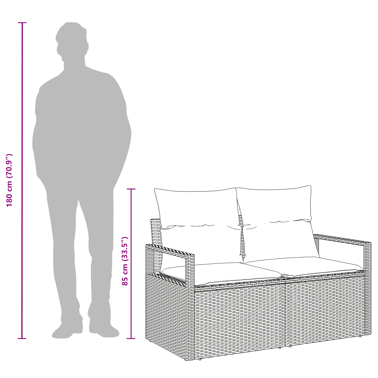 Sofa de grădină cu 2 locuri cu perne Negru Poliratan GartenMobel Dekor