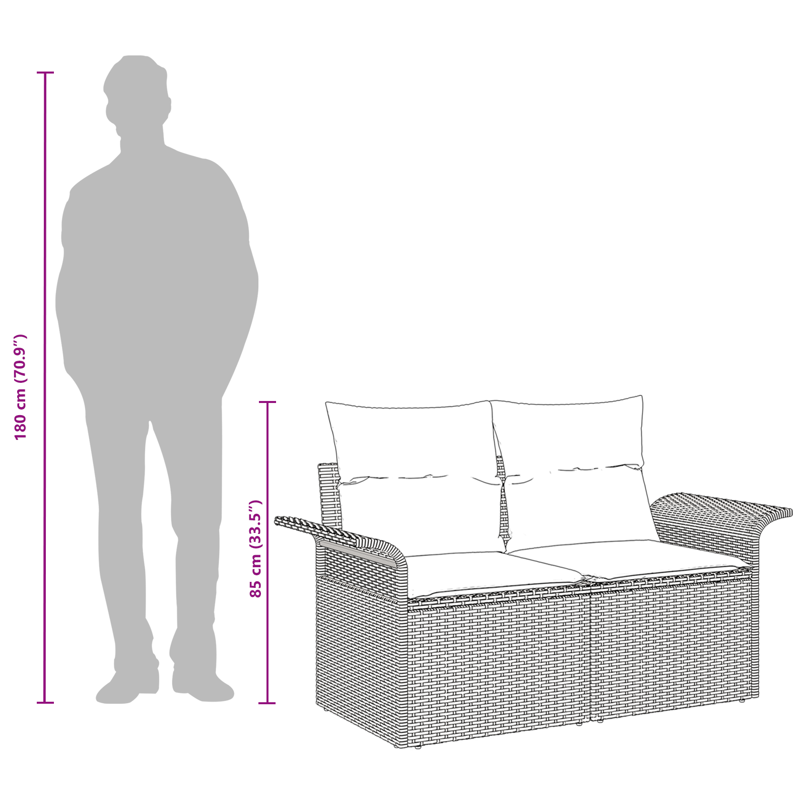 Sofa de grădină pentru 2 persoane cu perne Bej din poli-ratan GartenMobel Dekor