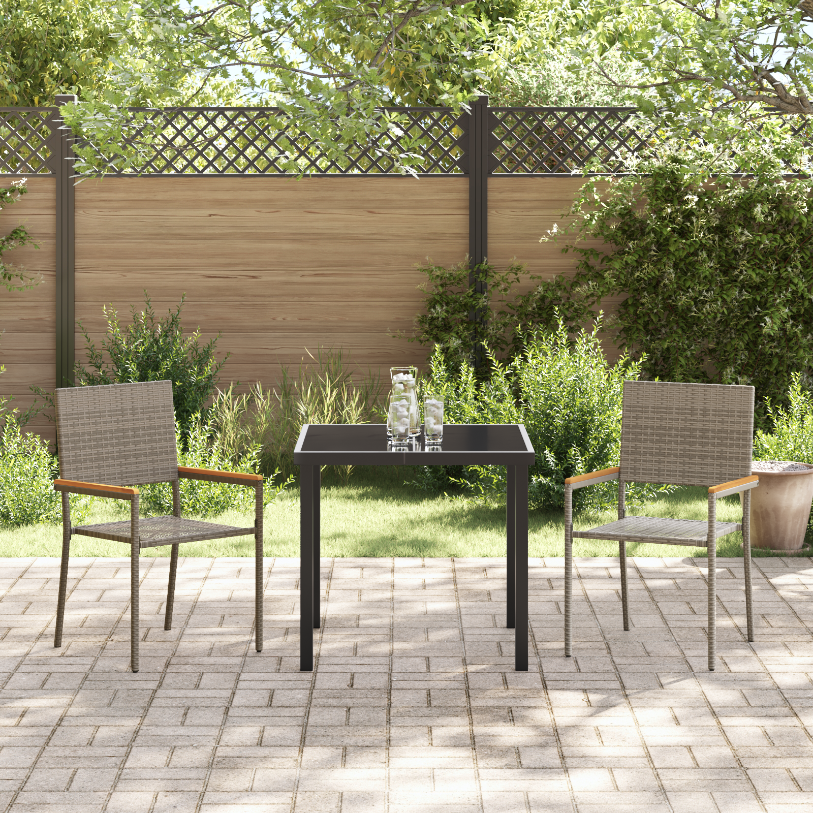 Scaune de grădină stivuibile  cu perne 2 buc Gri Ratan Poly GartenMobel Dekor