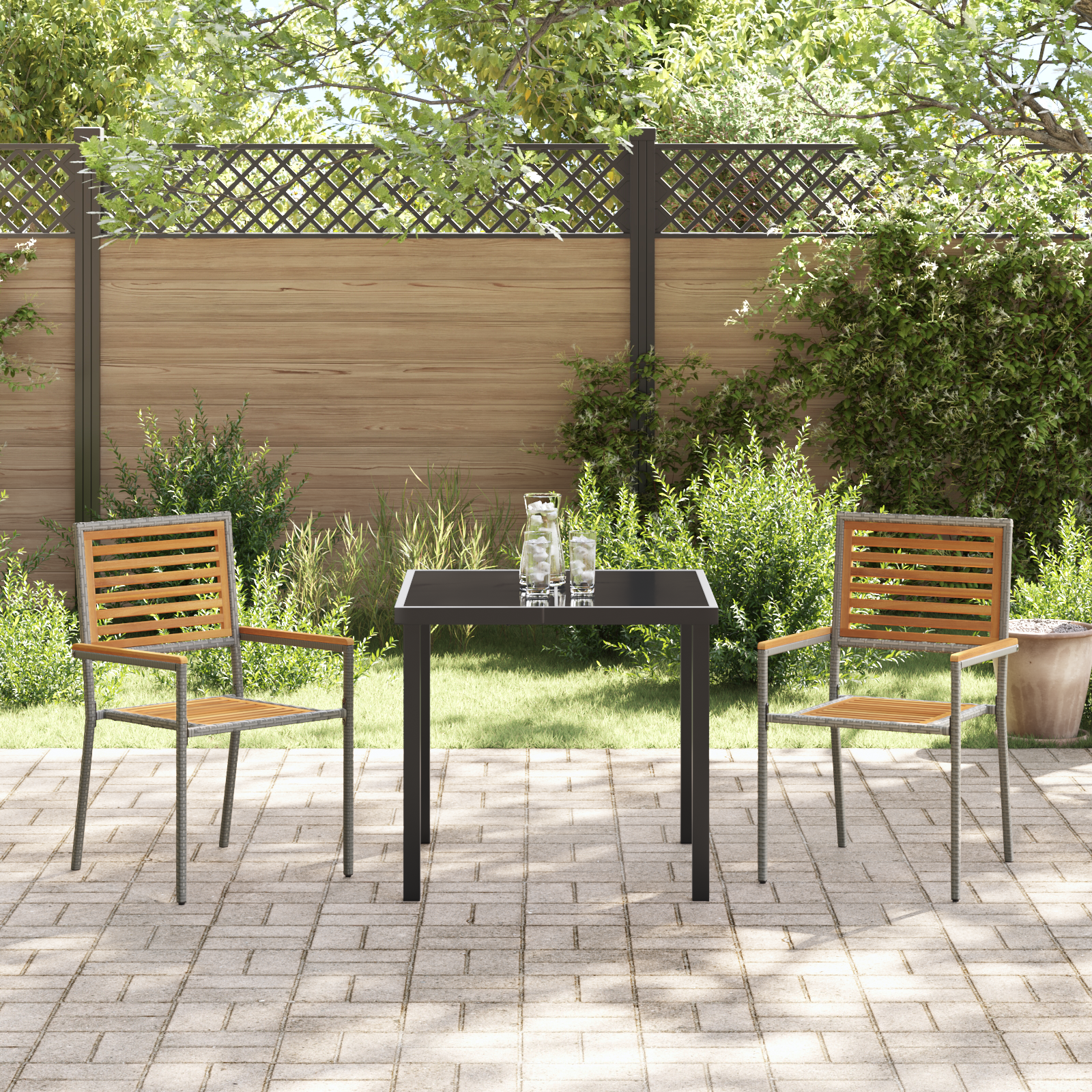 Set de 2 scaune de grădină stivuite cu perne gri din ratan GartenMobel Dekor