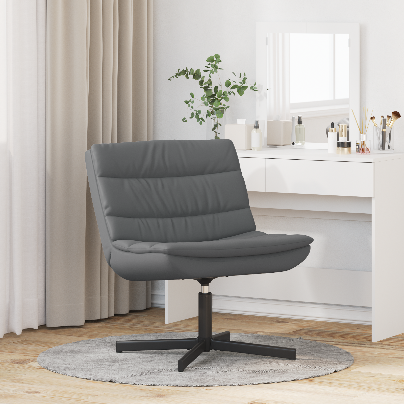 Scaun rotativ Gri Piele sintetică Mediu Rotativ Scaun rotativ GartenMobel Dekor