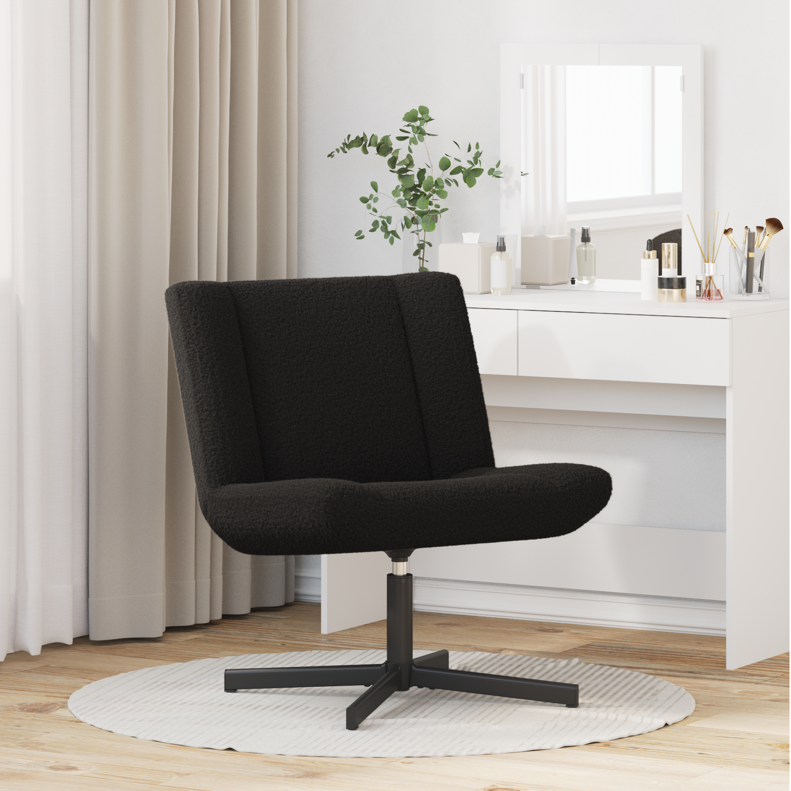 scaun accent Negru Țesătură, Metal Mediu Pivotant Scaun accent GartenMobel Dekor