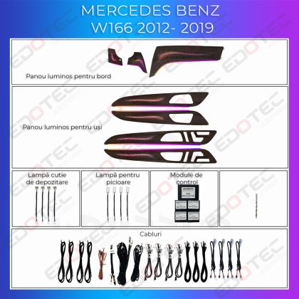 Lumini Ambientale trimuri negru lucios Mercedes GLE GLS W166 2012-2019 control pe sistemul original sau telefon CarStore Technology