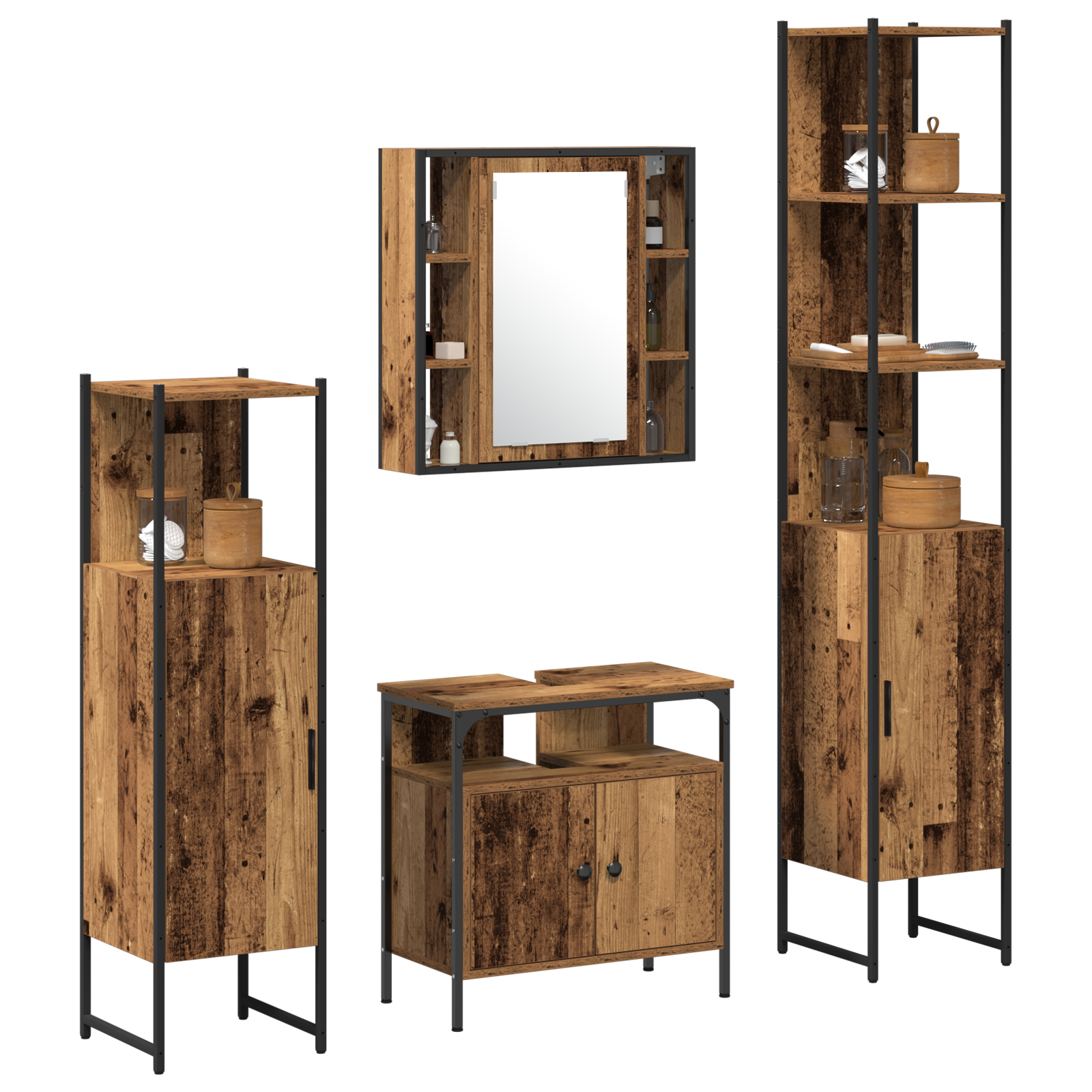 Set de Mobilier pentru Baie din 4 Piese - Lemn Vechi și Lemn Ingineresc GartenMobel Dekor