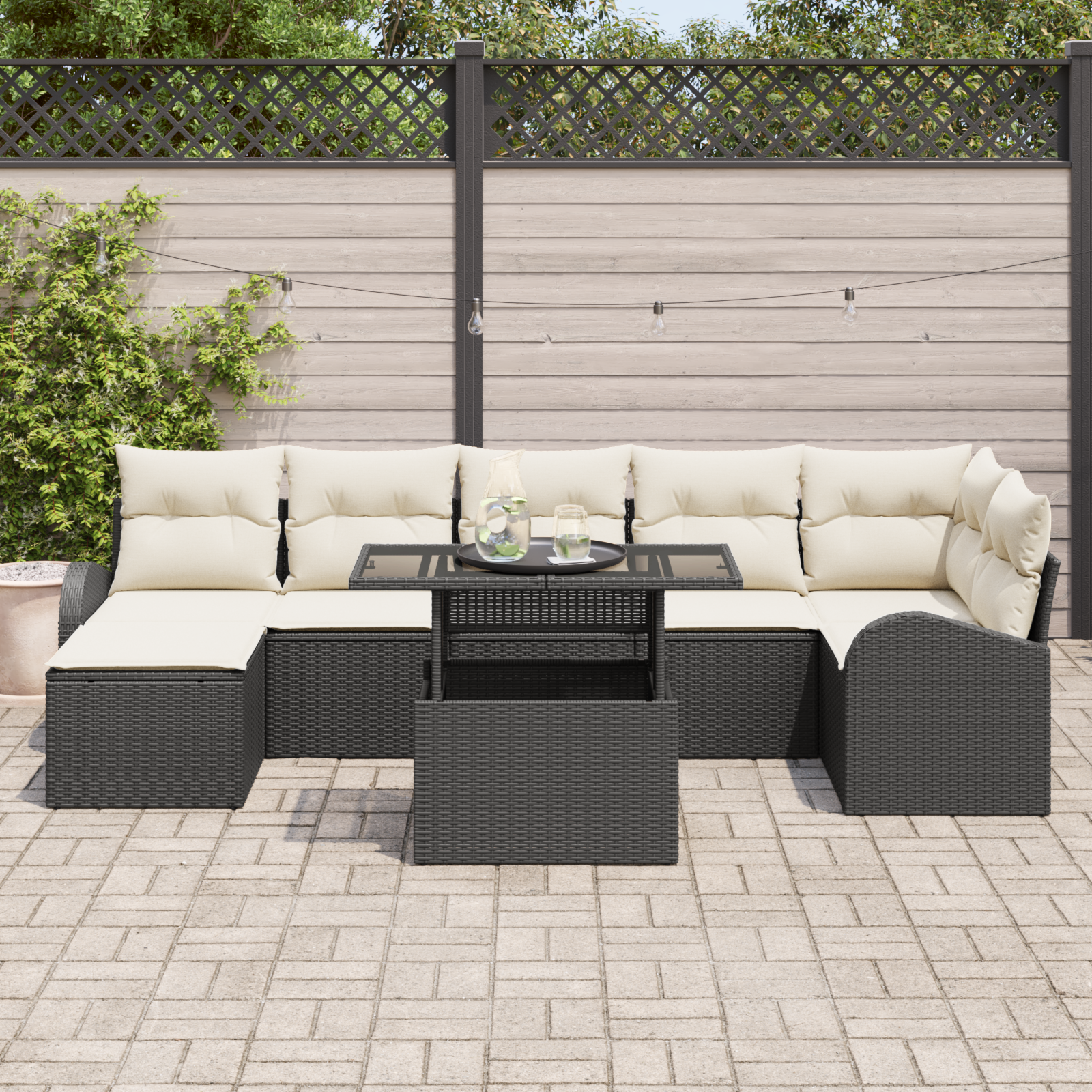 Set de canapea de grădină 8 piese cu perne Negru Poliratan GartenMobel Dekor
