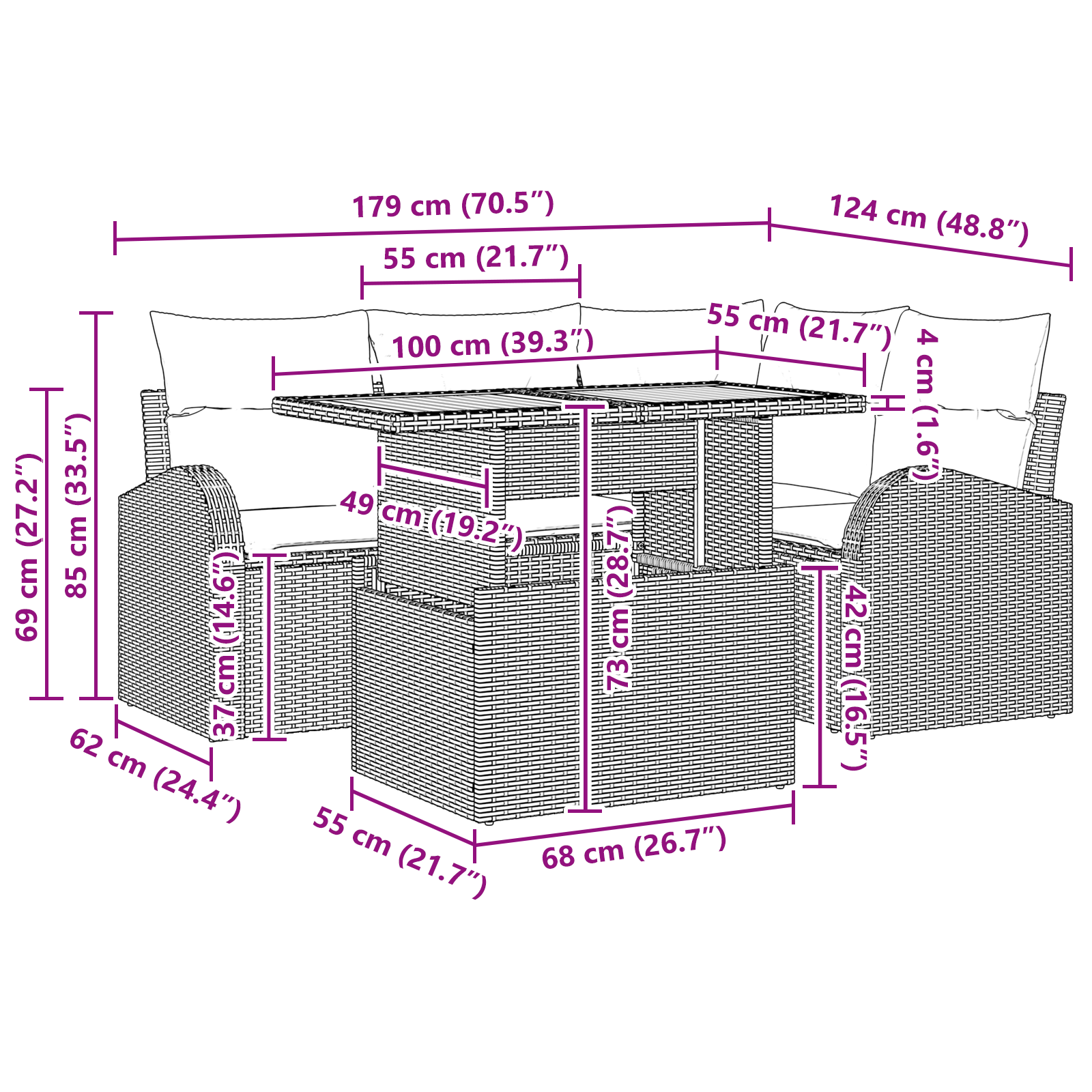 Set de mese de grădină cu 5 piese cu perne Bej Ratan Sintetic Acacia GartenMobel Dekor