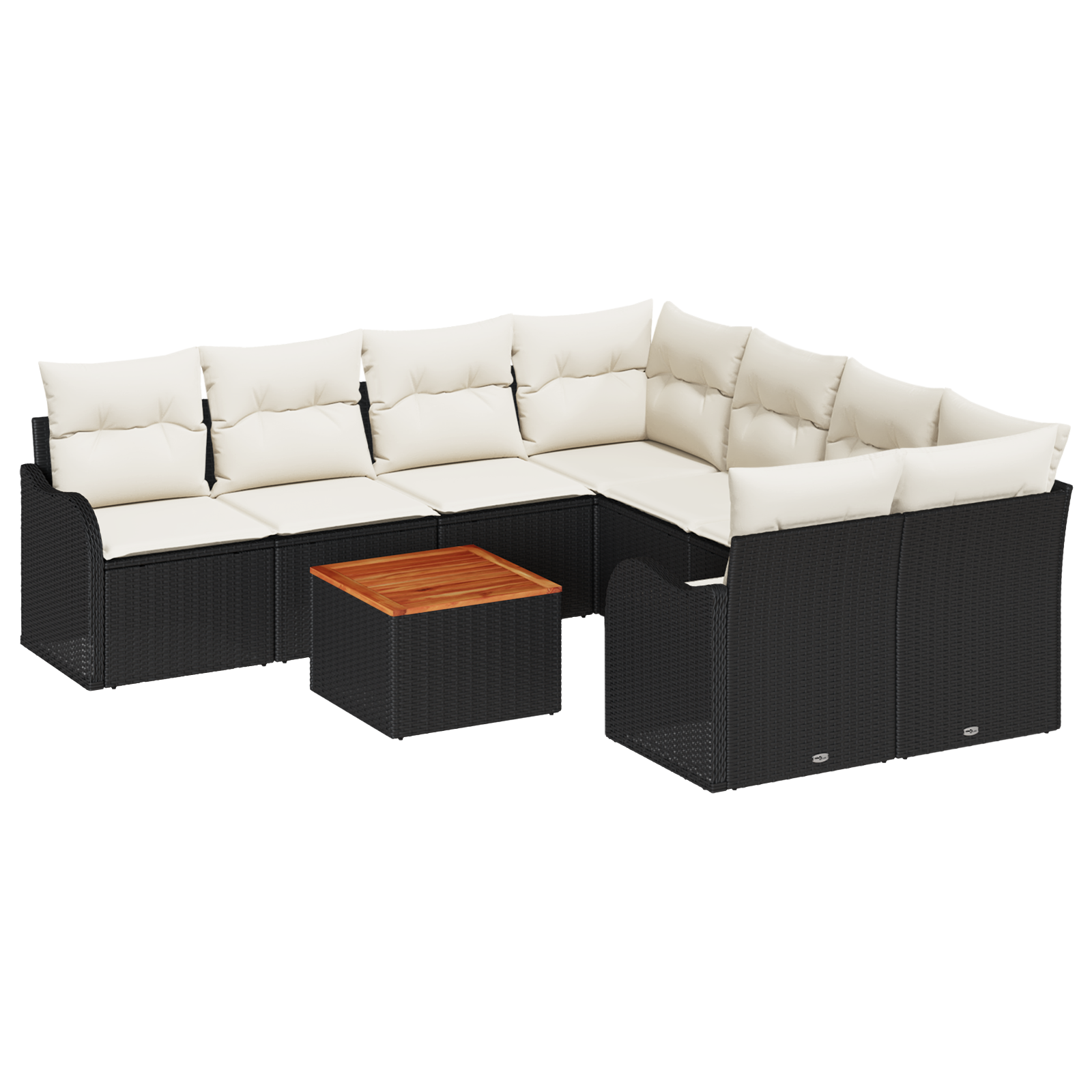 Set de 9 Piese de Sofa de Grădină cu Perne Negru Poliratan Acacia, Sofa de Grădină pentru 2 Oameni cu Perne Negru Poliratan GartenMobel Dekor
