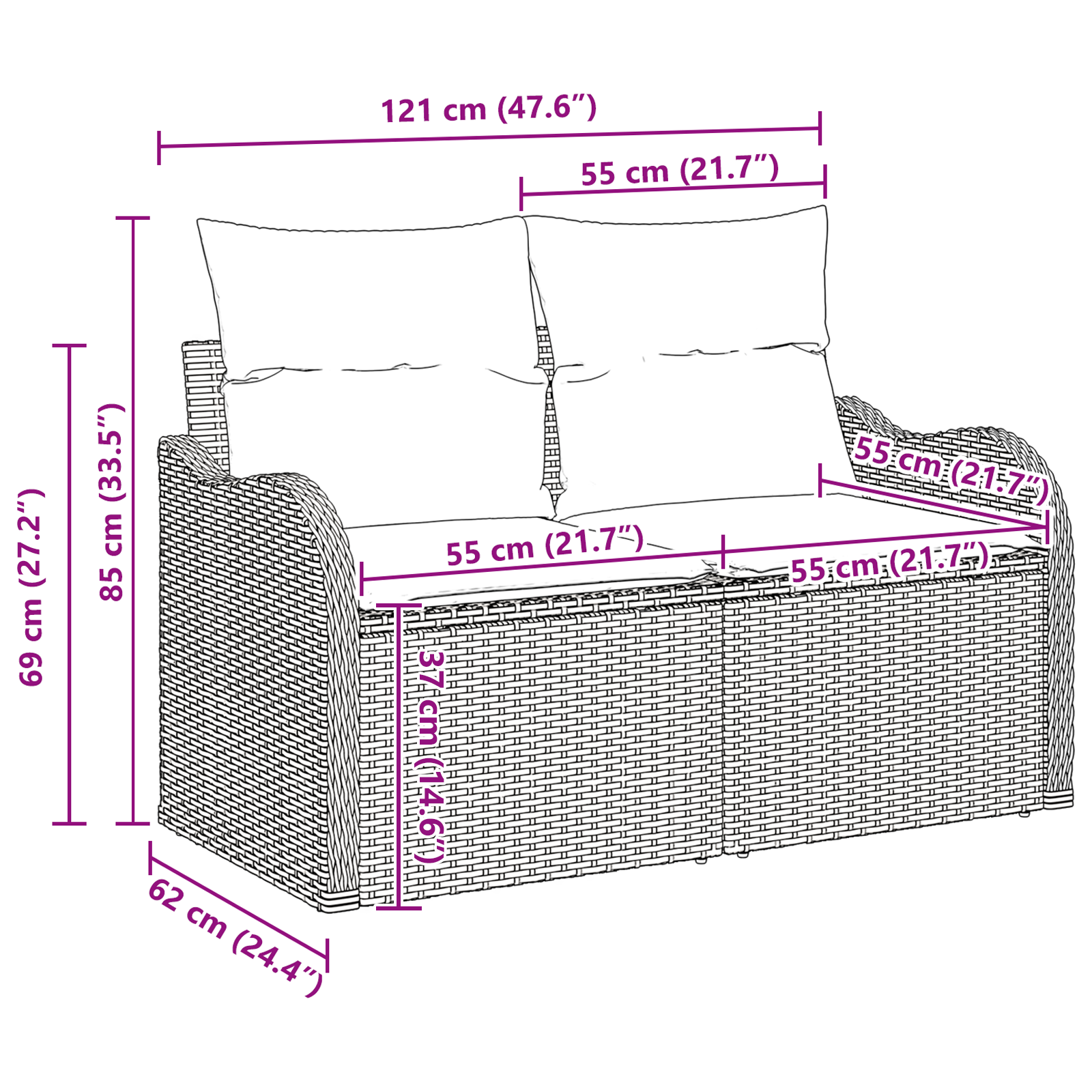 Set de 9 Piese de Sofa de Grădină cu Perne Negru Poliratan Acacia, Sofa de Grădină pentru 2 Oameni cu Perne Negru Poliratan GartenMobel Dekor