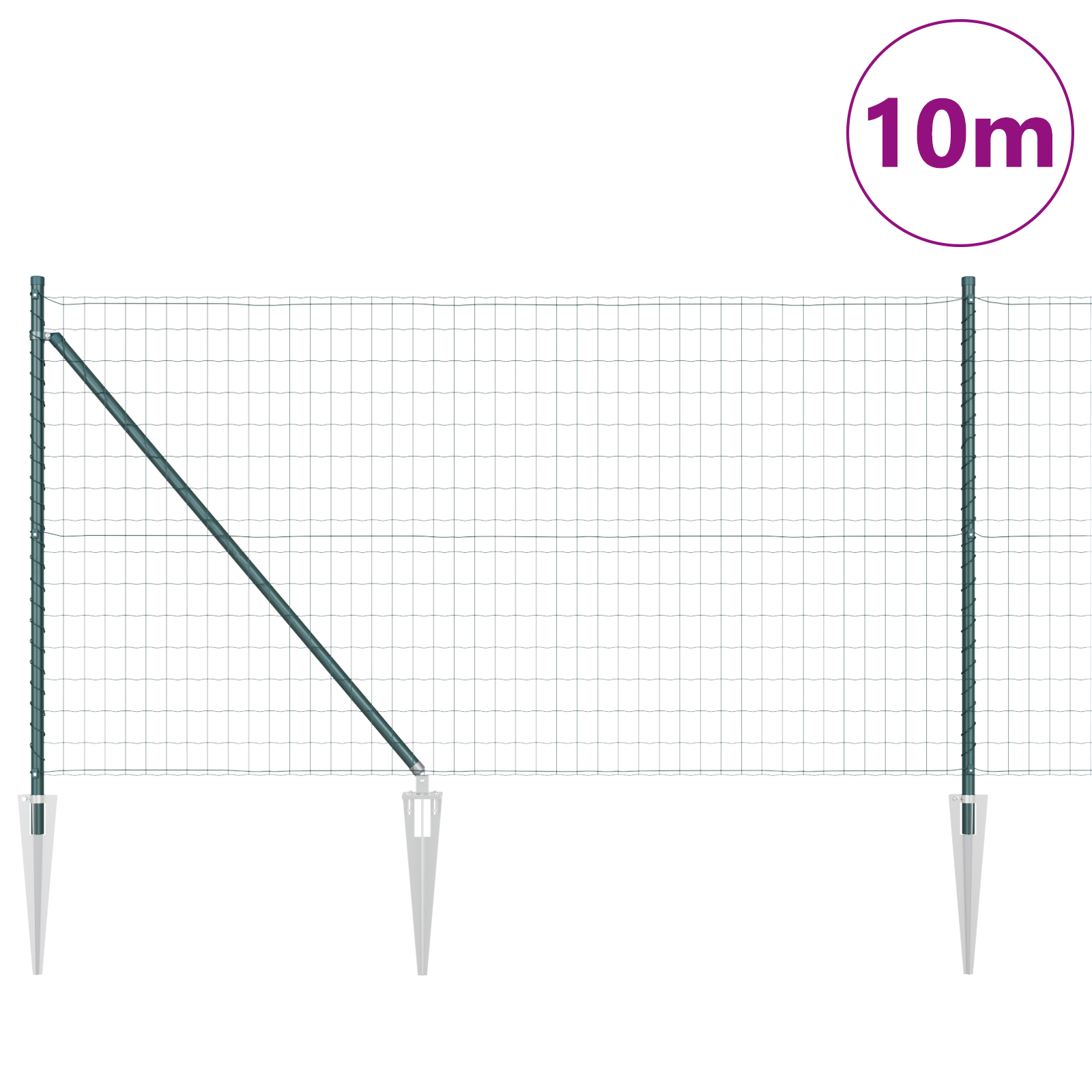 Gard Euro cu 7 Posturi cu Țarc 1x10 m Oțel Galvanizat Verde GartenMobel Dekor
