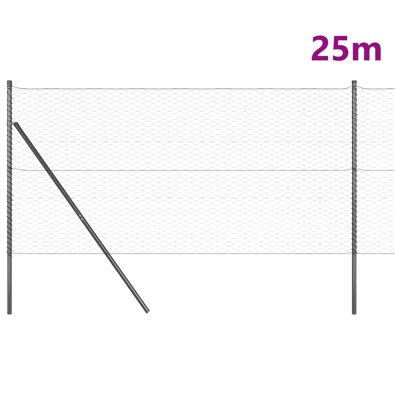 Gard Hexagonal cu 13 Stâlpi Gri 1x25 m Oțel Galvanizat GartenMobel Dekor