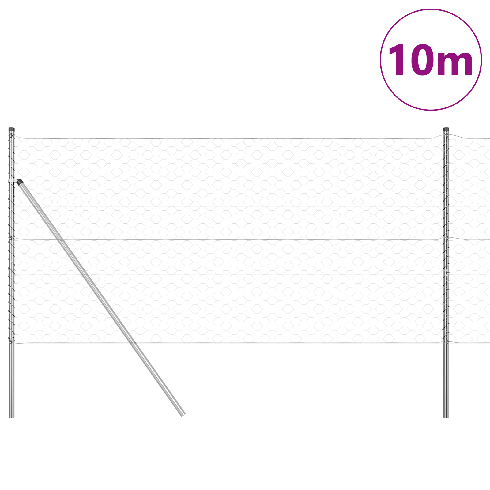 Gard Hexagonal  1.4 x 10 m Oțel Galvanizat, Stâlpi de Gard  7 buc Ø32 mm 190 cm Oțel Galvanizat GartenMobel Dekor