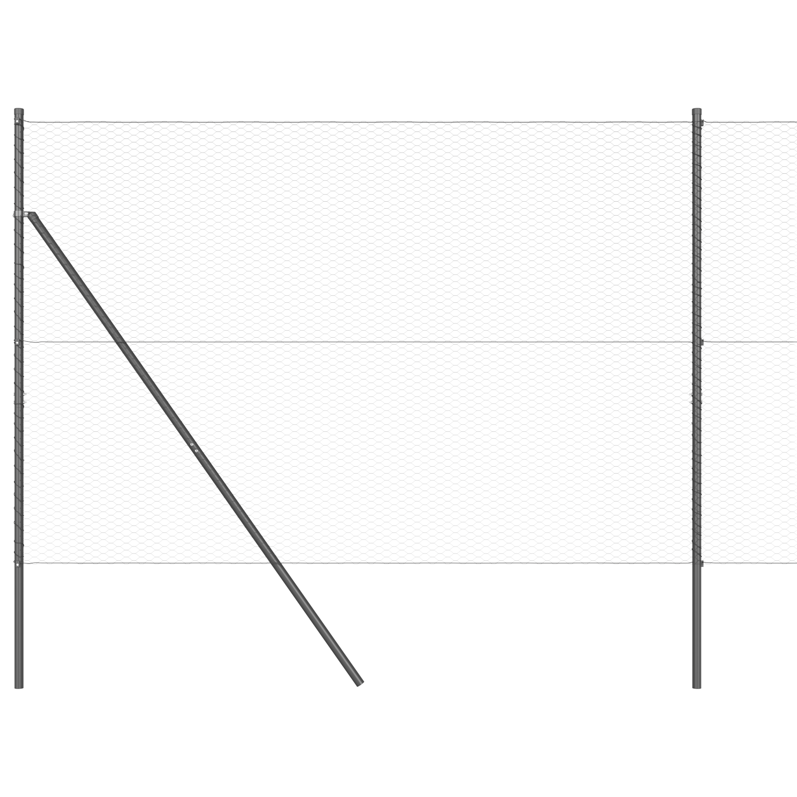 Gard Hexagonal  Gri 1,6x25 m Oțel, Stâlpi de Gard  13 buc Gri Ø32 mm 210 cm Oțel galvanizat GartenMobel Dekor