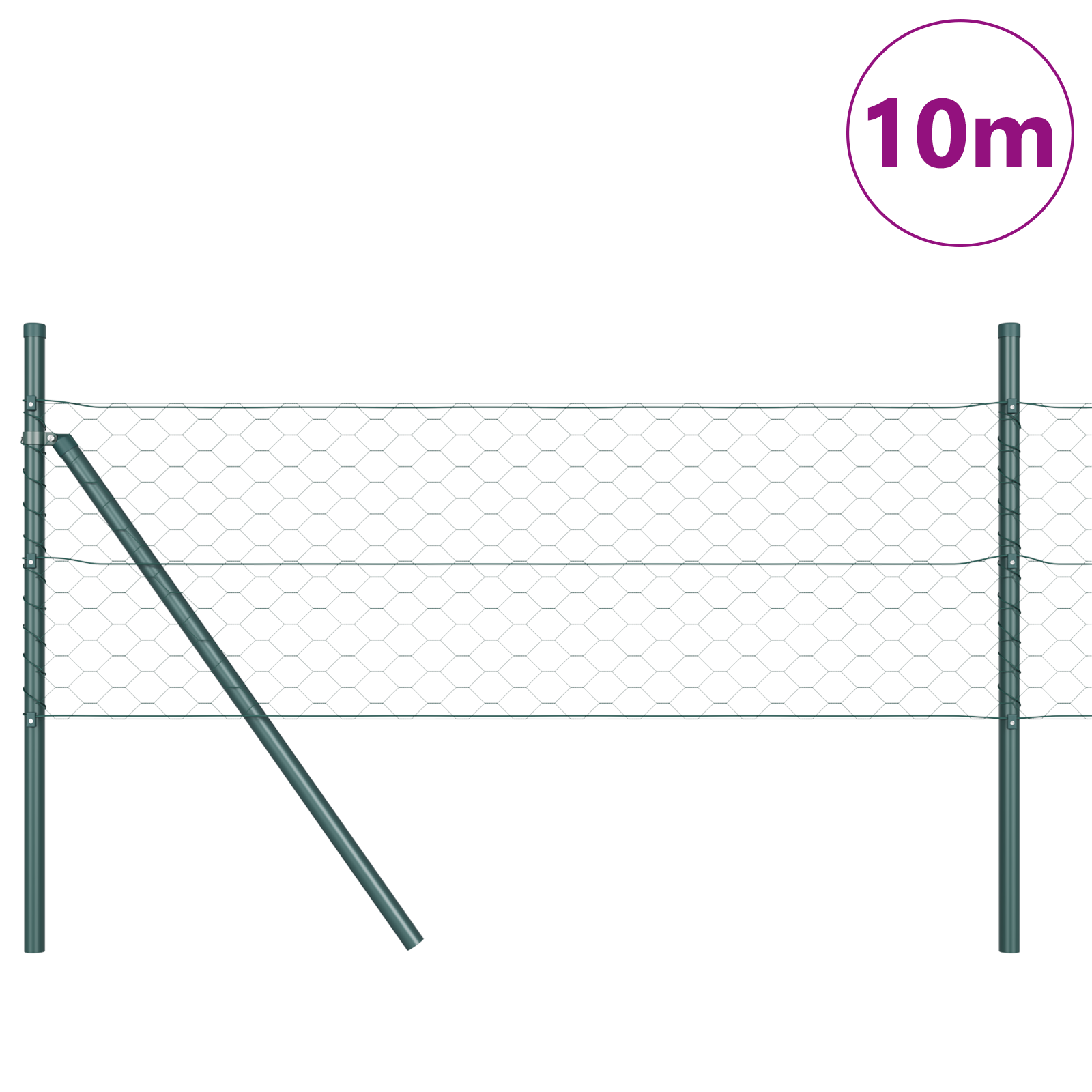 Gard Hexagonal Verde 0.8x10 m Oțel, Stâlpi pentru Gard 7 buc Verde Ø32 mm 120 cm Oțel Zincat GartenMobel Dekor