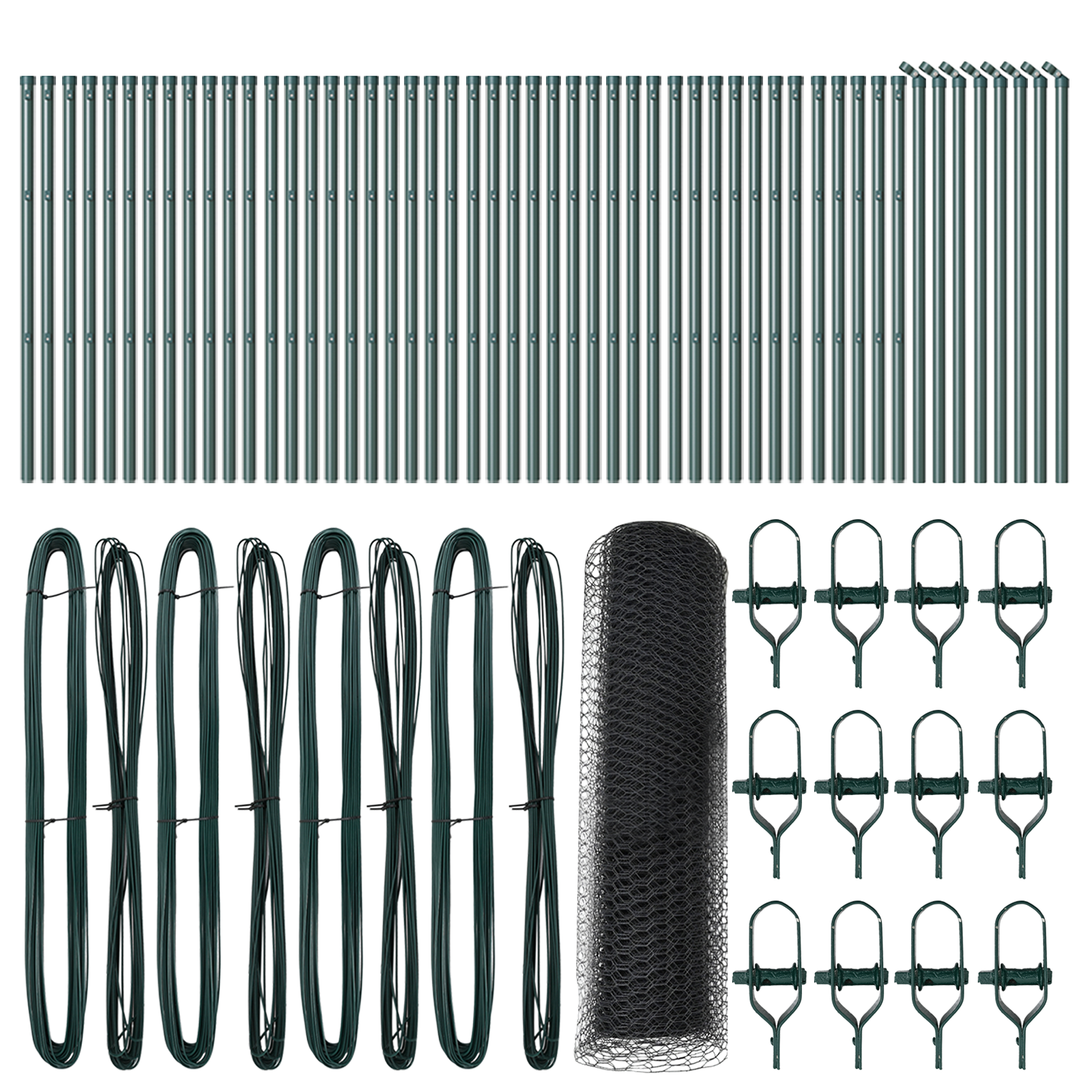 Împrejmuire Hexagon  Gri 0.8x100 m Oțel, Stâlpi Împrejmuire  13 pcs Verde Ø32 mm 120 cm Oțel Zincat GartenMobel Dekor