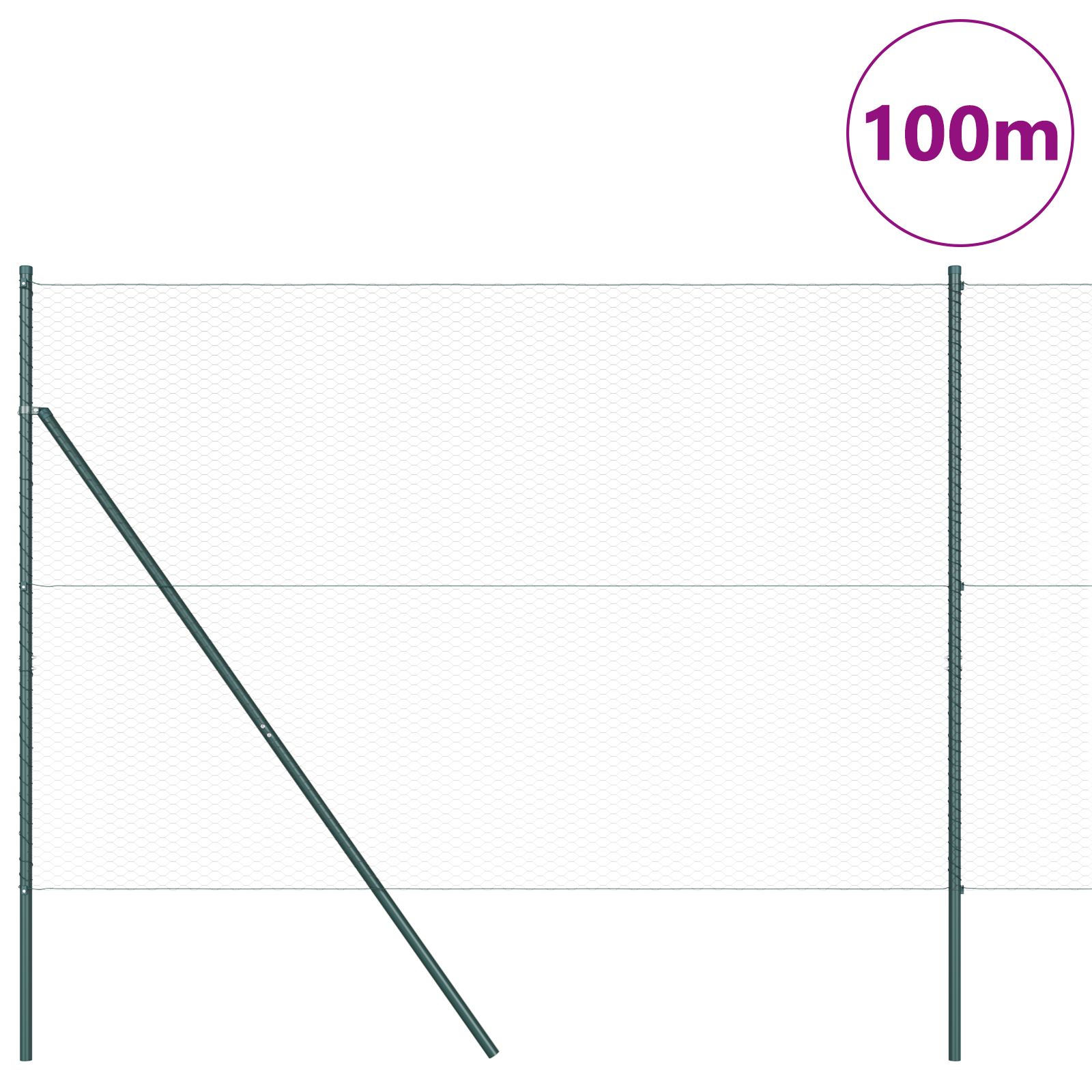 Împrejmuire Hexagonală  Gri 1.6x100 m Oțel, Stâlpi de Împrejmuire  13 buc Verde Ø32 mm 210 cm Oțel Galvanizat GartenMobel Dekor